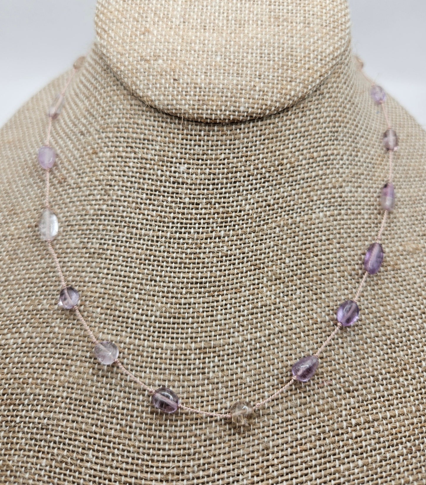 Genuine Ametrine Pebble Bead Silk Cord 14k GF Necklace