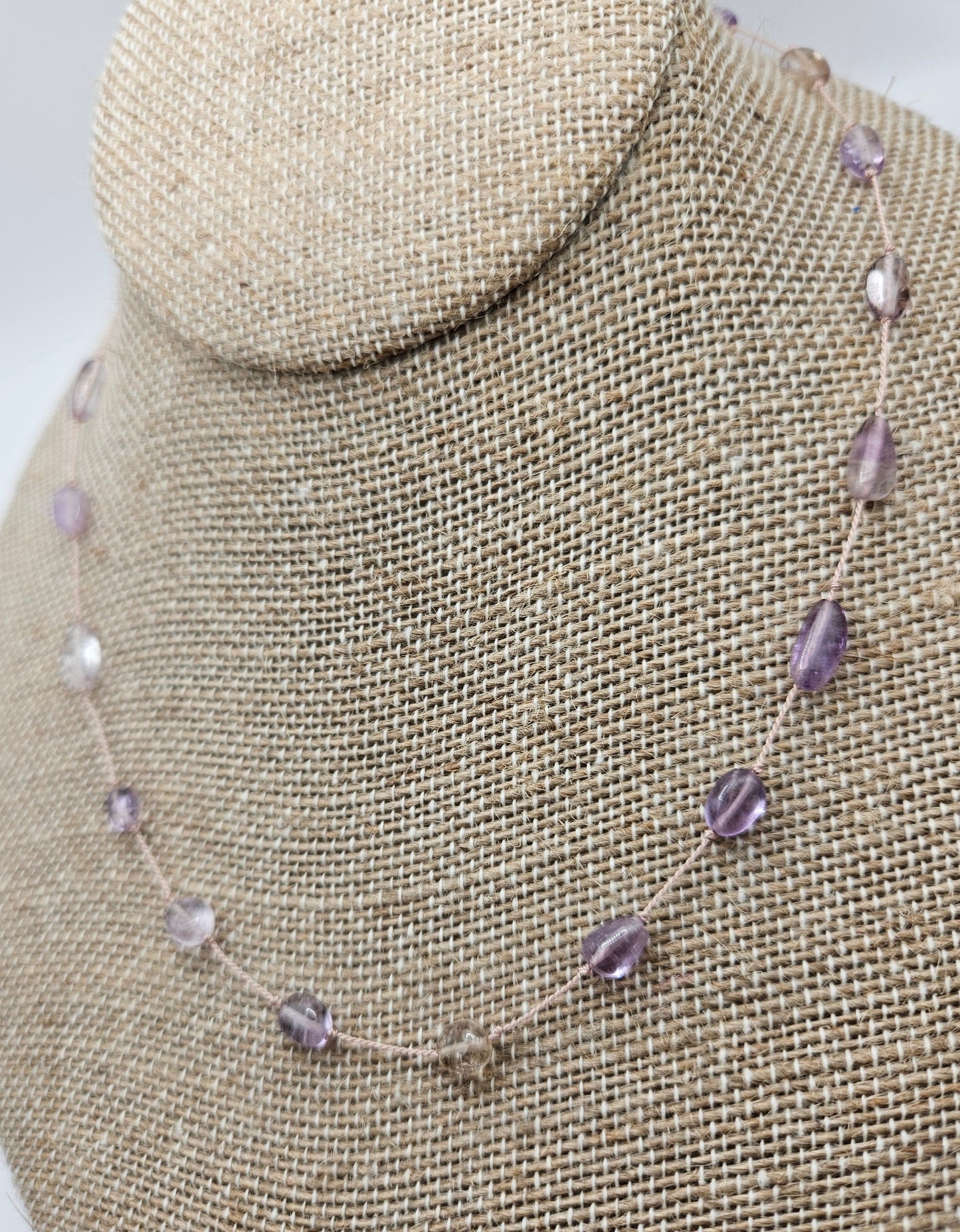 Genuine Ametrine Pebble Bead Silk Cord 14k GF Necklace