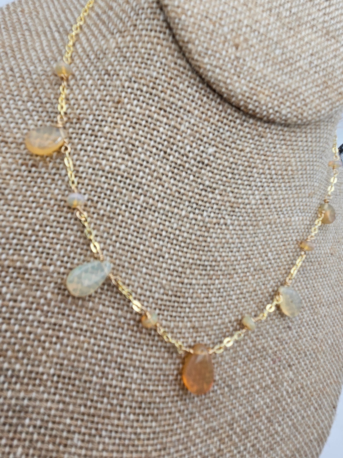 Ethiopian Opal Tear Drops 14kgf Dainty Chain Necklace