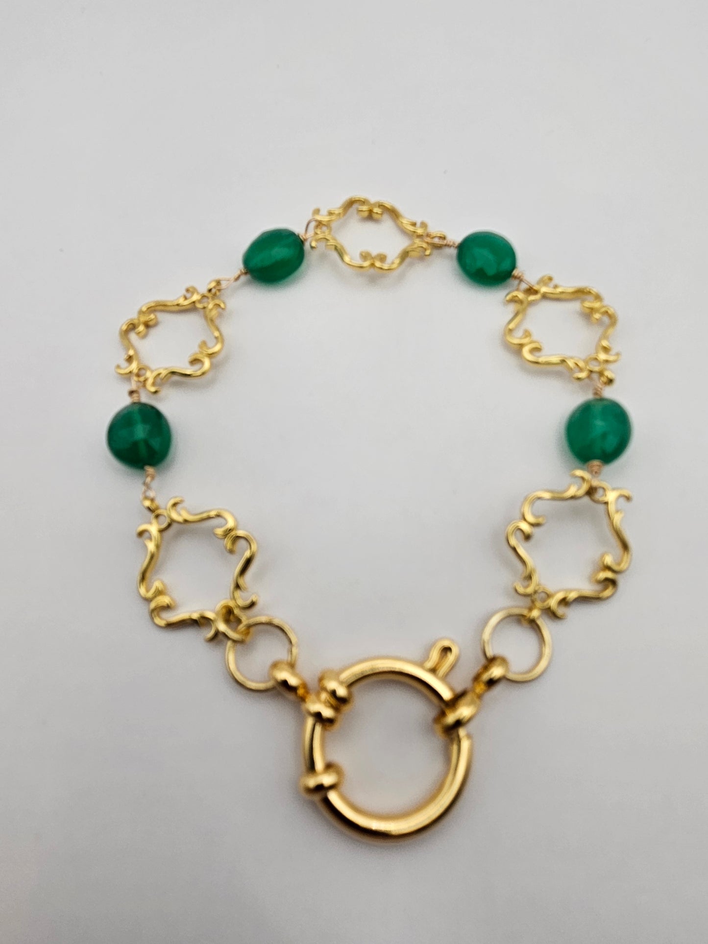 14k gf Natural Emerald & Vintage Link Dangle Earrings
