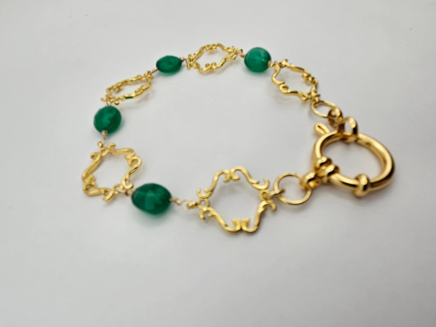 14k gf Natural Emerald & Vintage Link Dangle Earrings