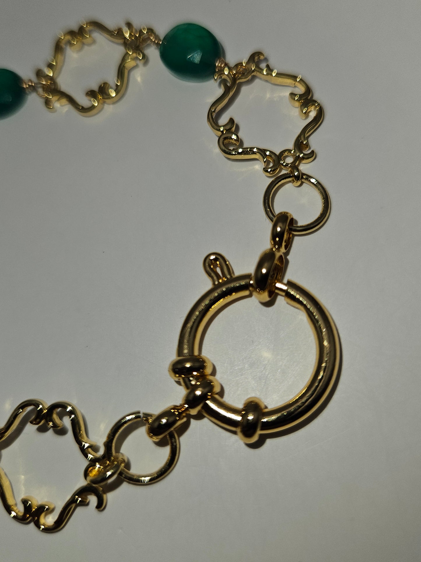 14k gf Natural Emerald & Vintage Link Dangle Earrings
