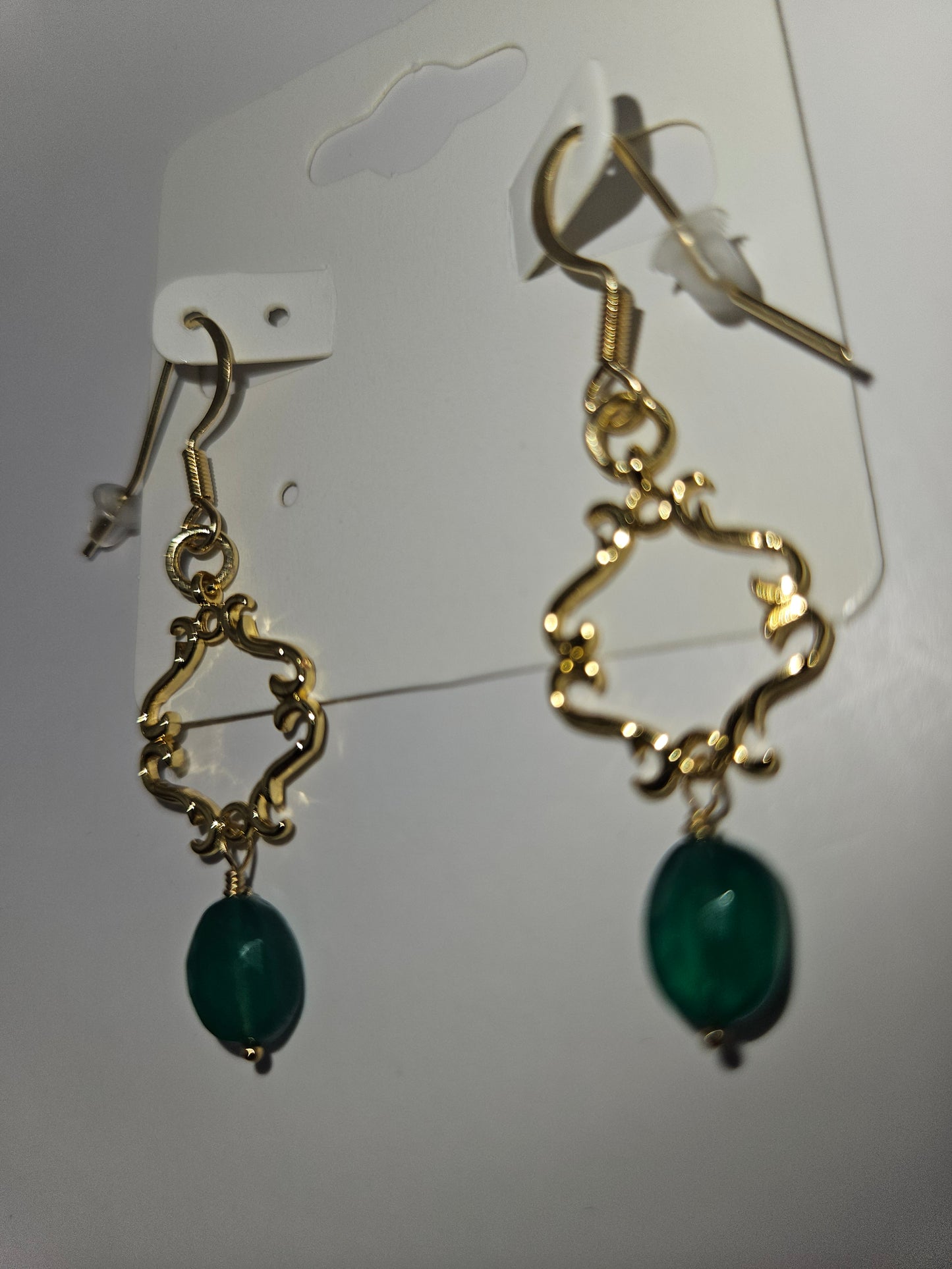 14k gf Natural Emerald & Vintage Link Dangle Earrings