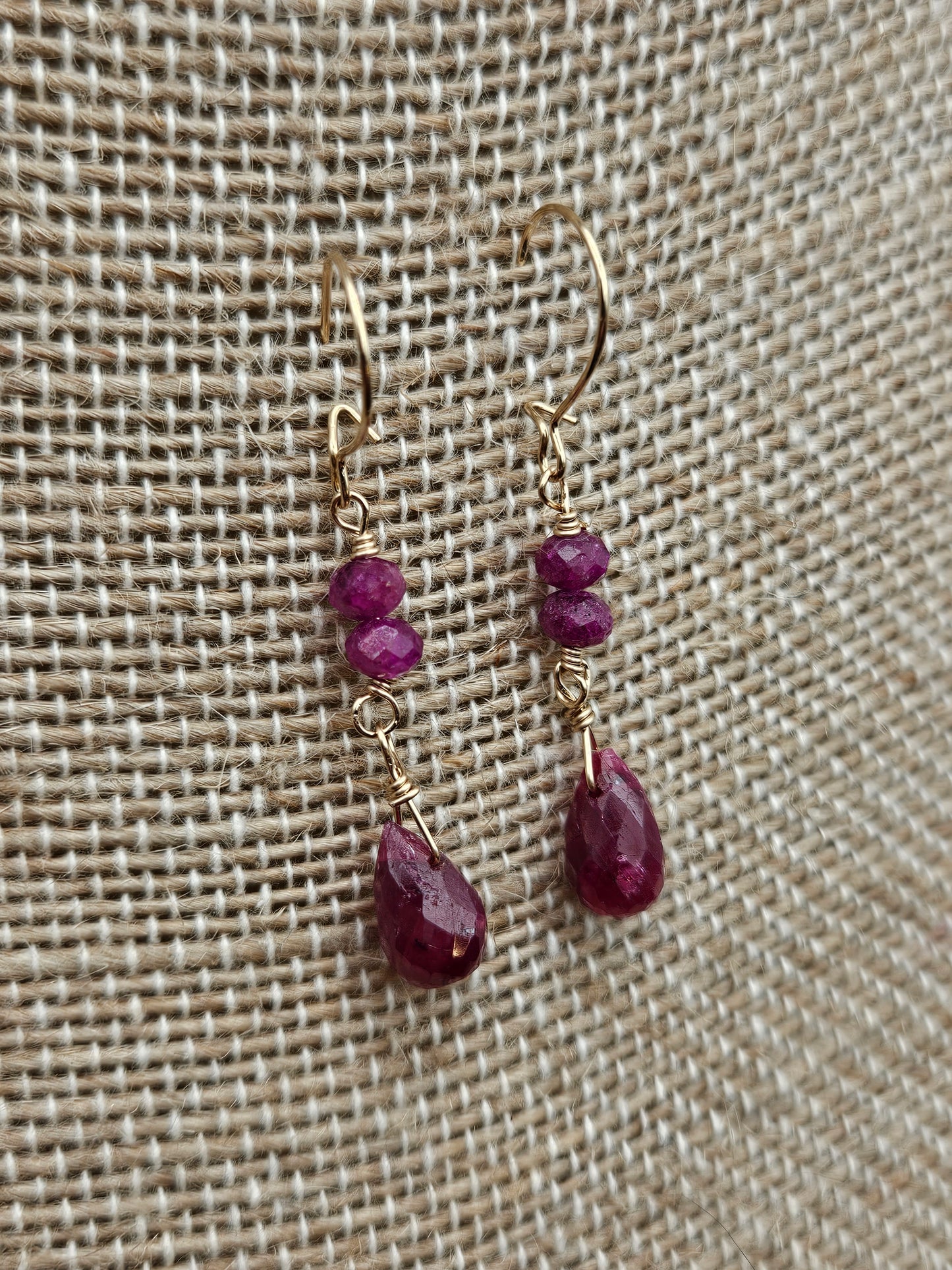 14k Gold Filled Faceted Natural Ruby Drop Earrings