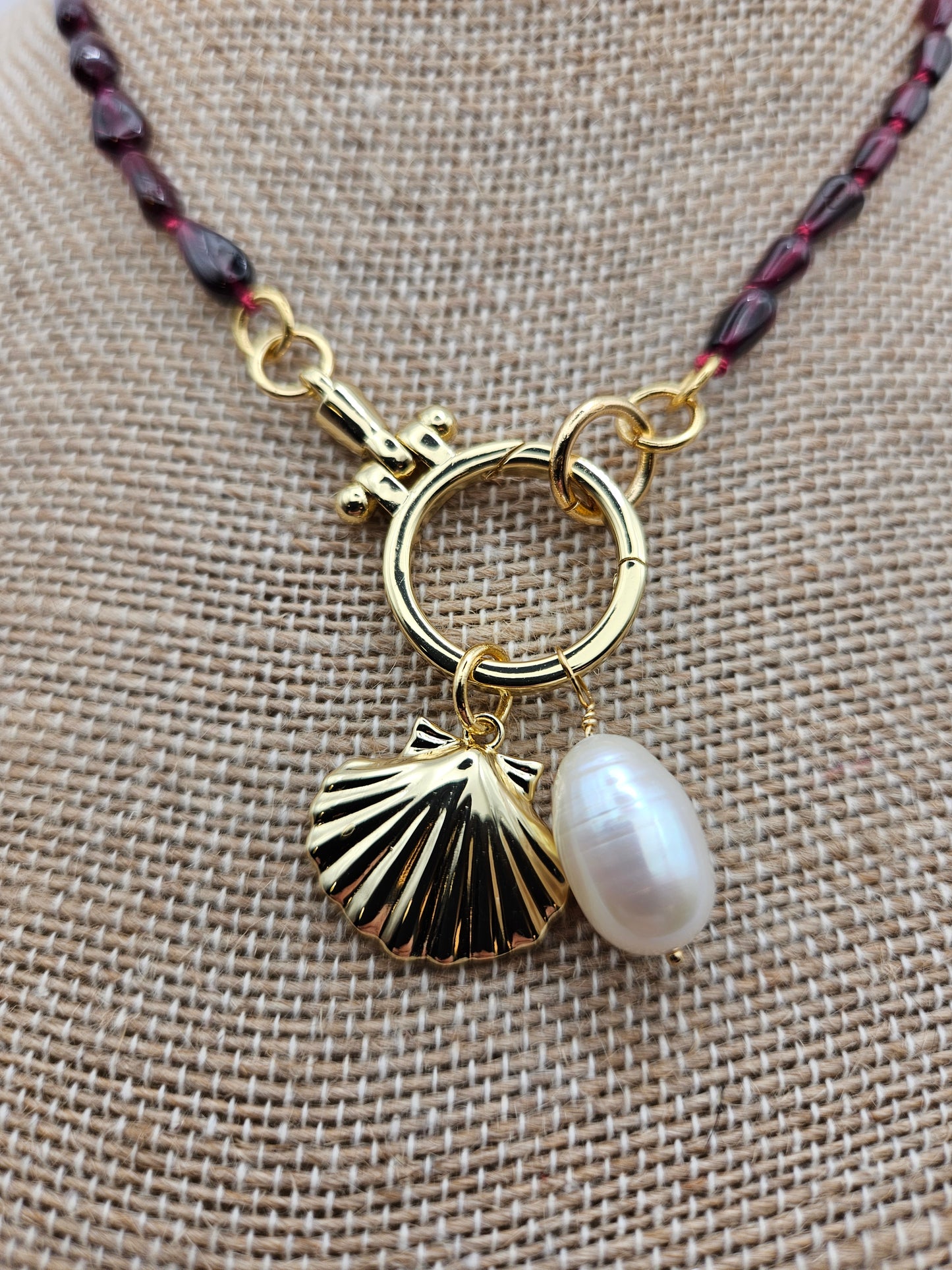 14k Garnet Drop Beads Hand Knotted Silk Cord Charm Necklace