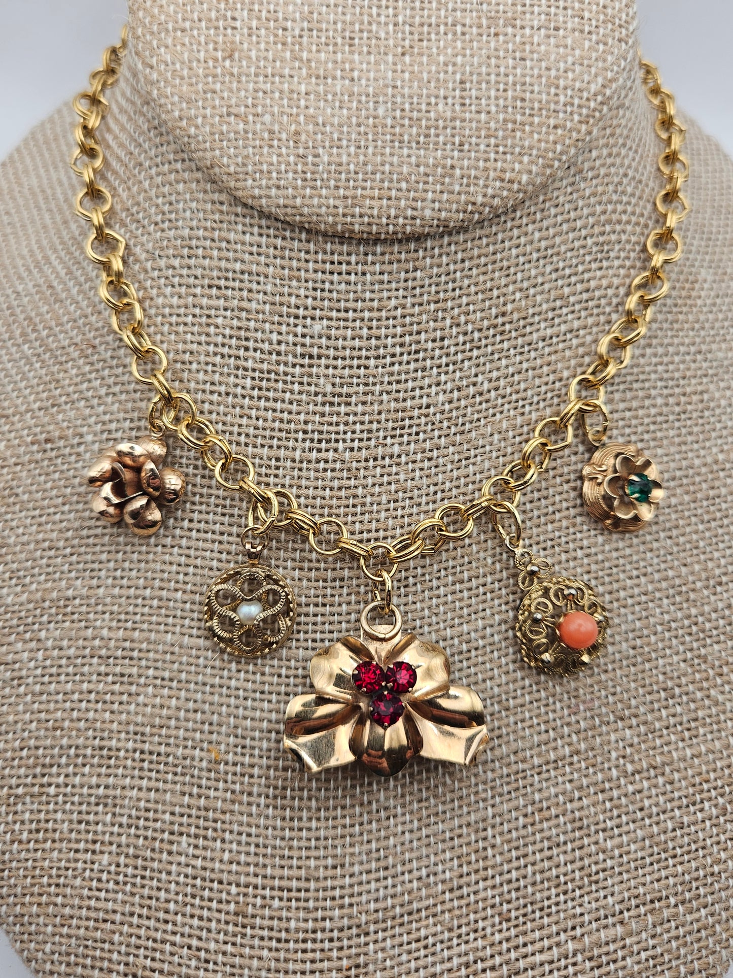Antique & Vintage Floral Charms 14kgf Chain Necklace