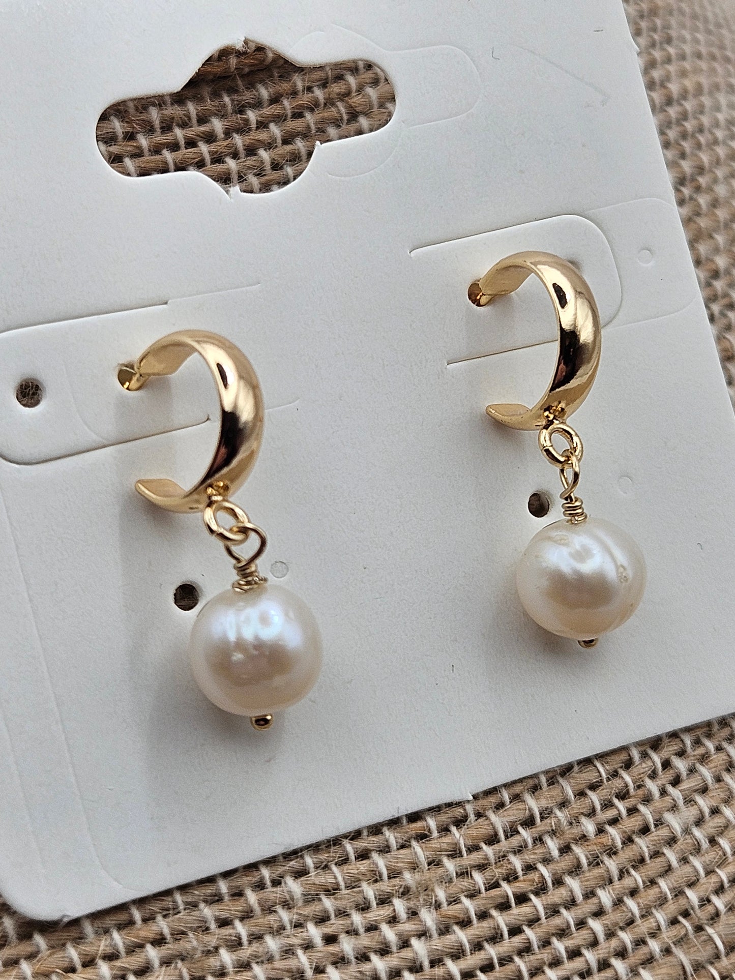 14k Gold Filled Small Hoop Stud Freshwater Pearl Drop Earrings
