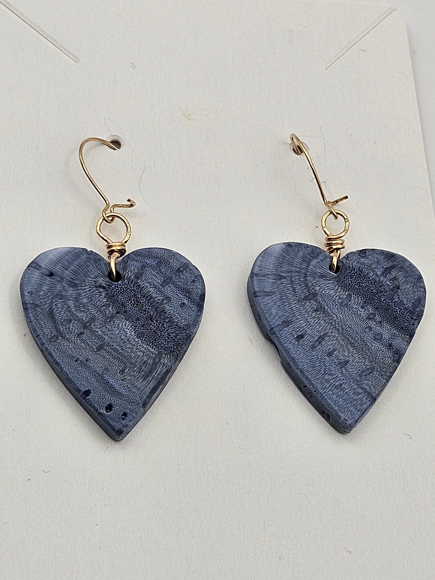 Blue Sea Sponge Carved Heart Drop Earrings