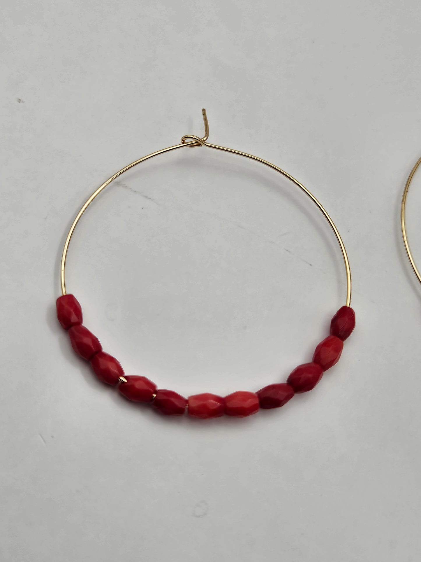 14k gf Faceted Red Italian Coral Large Hoop Earrings