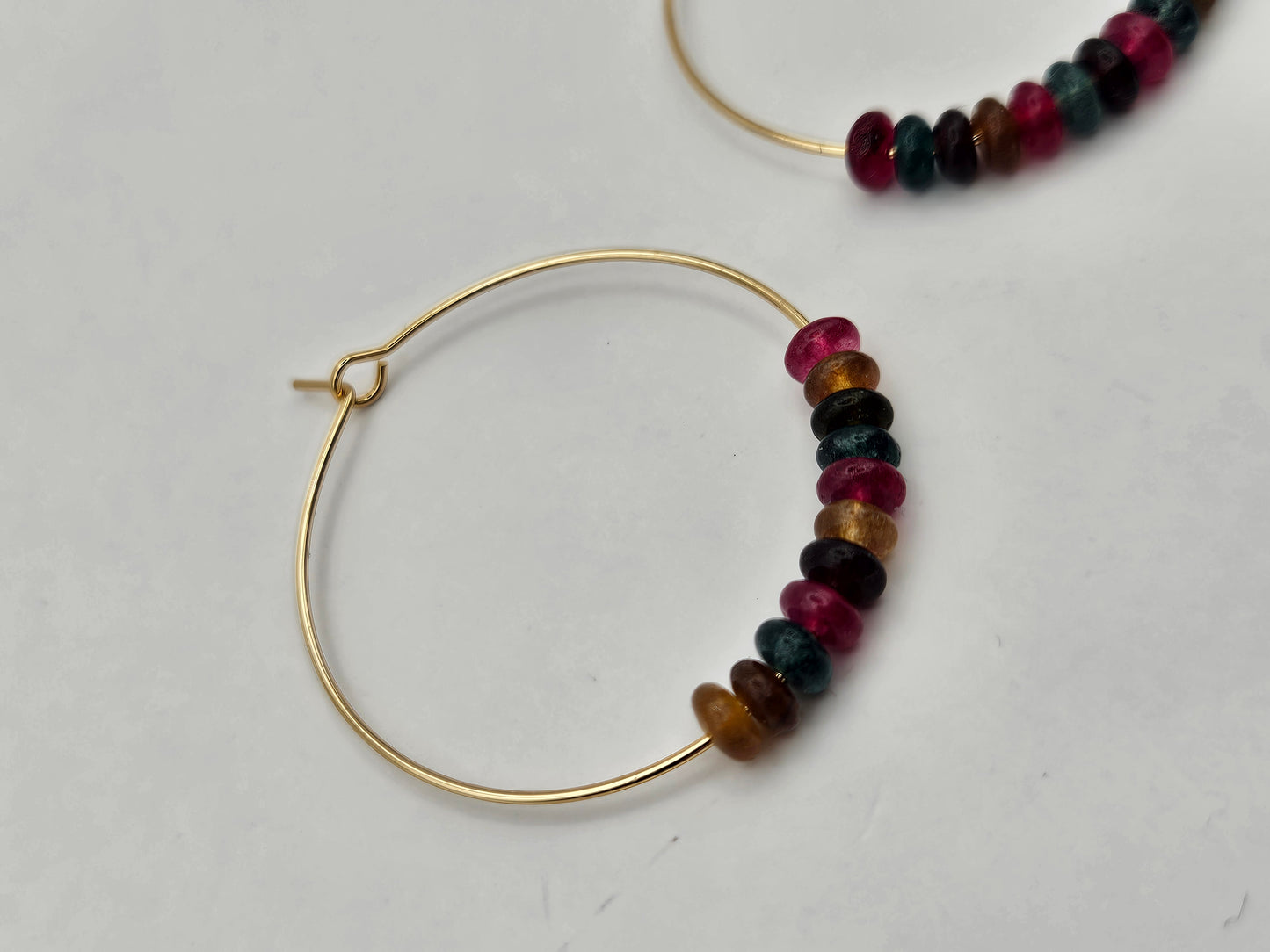 14k Yellow Gold-Filled Tourmaline (Multi-Color) Small Hoop Earrings