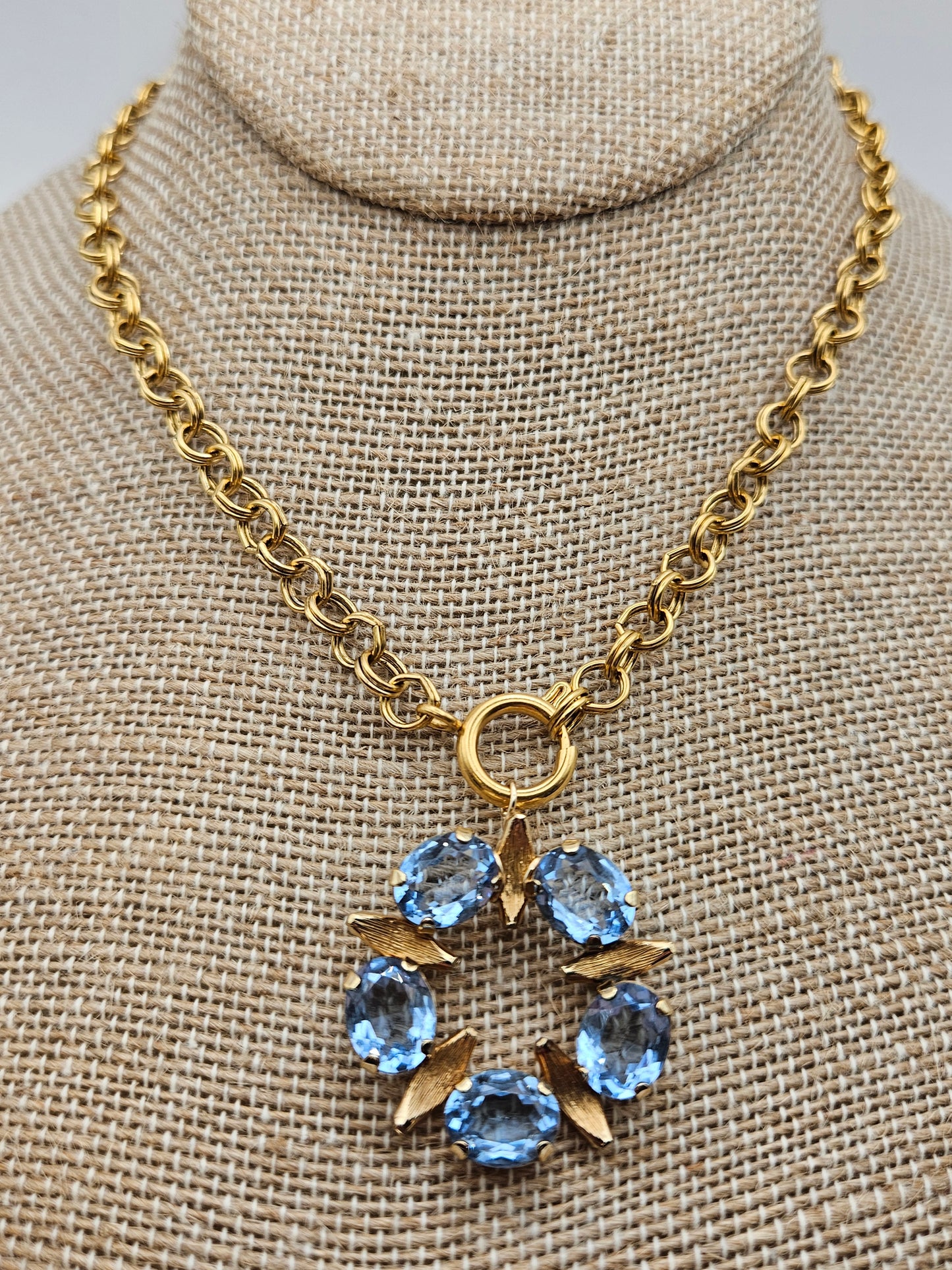 Aquamarine Vintage 1940's 12k Gold Filled Chain Necklace