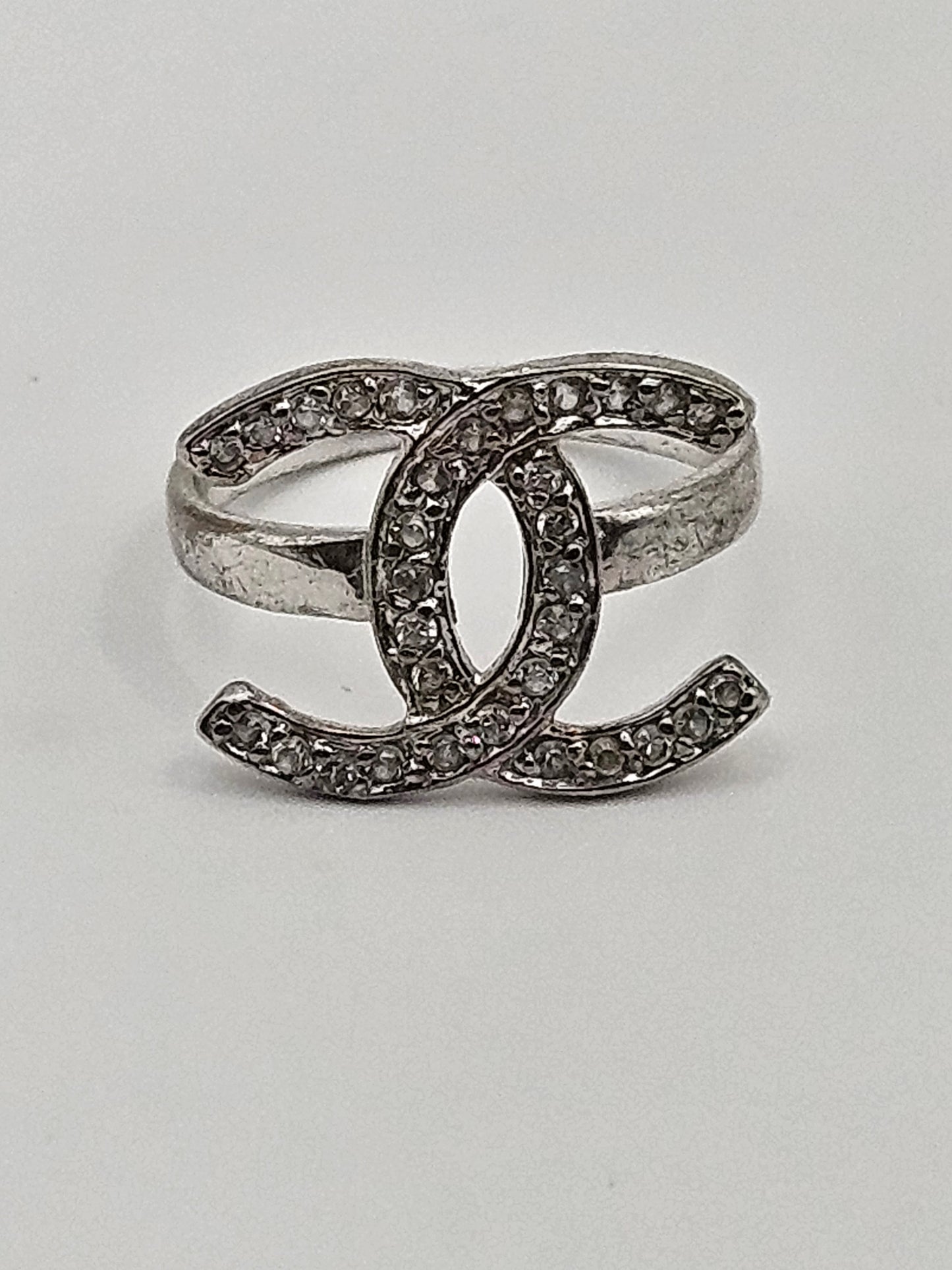 Vintage Chanel CC Sterling Silver Pave CZ Ring