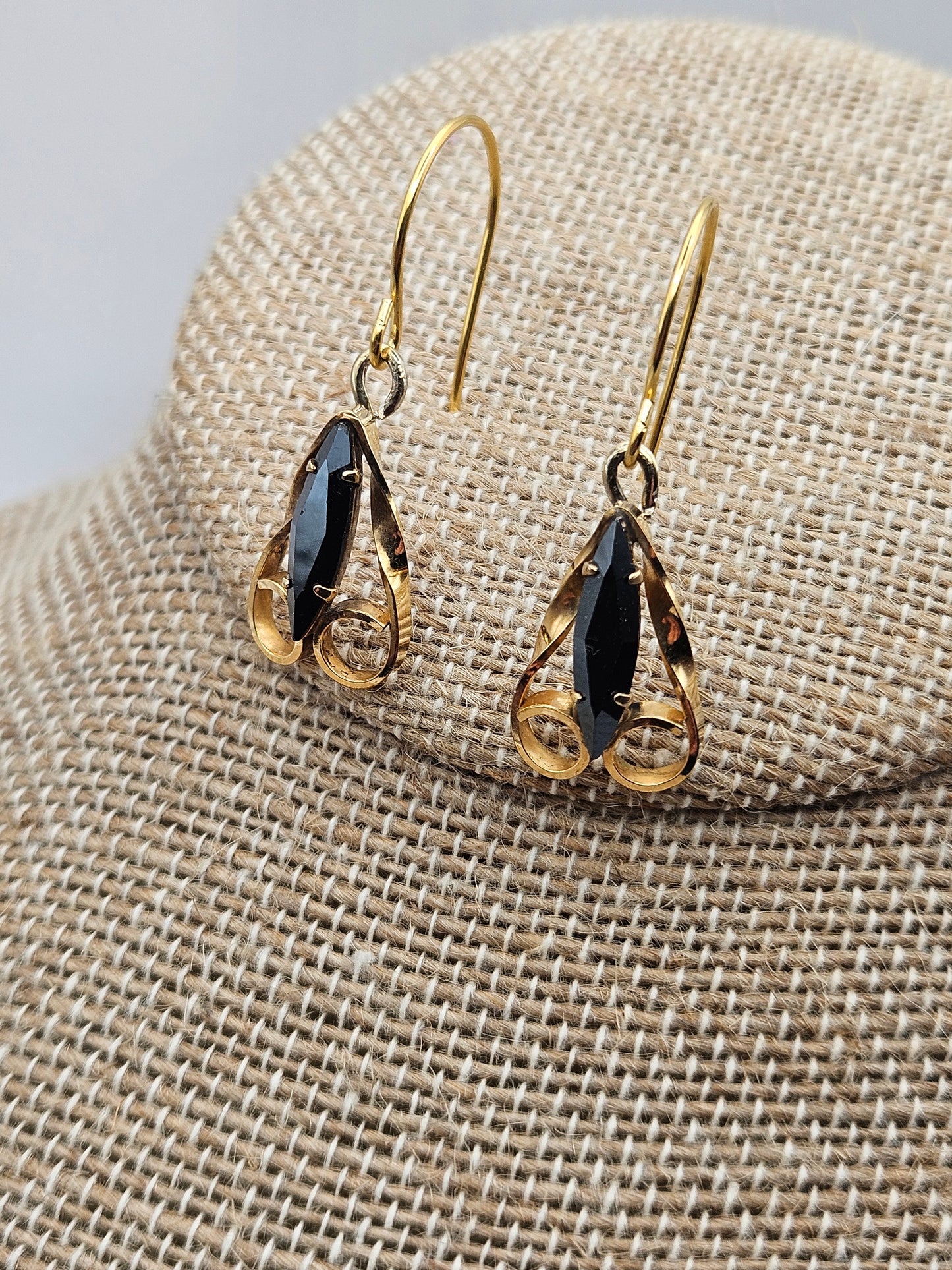 Vintage 1950's 12k GF Navette Hematite Dangle Earrings