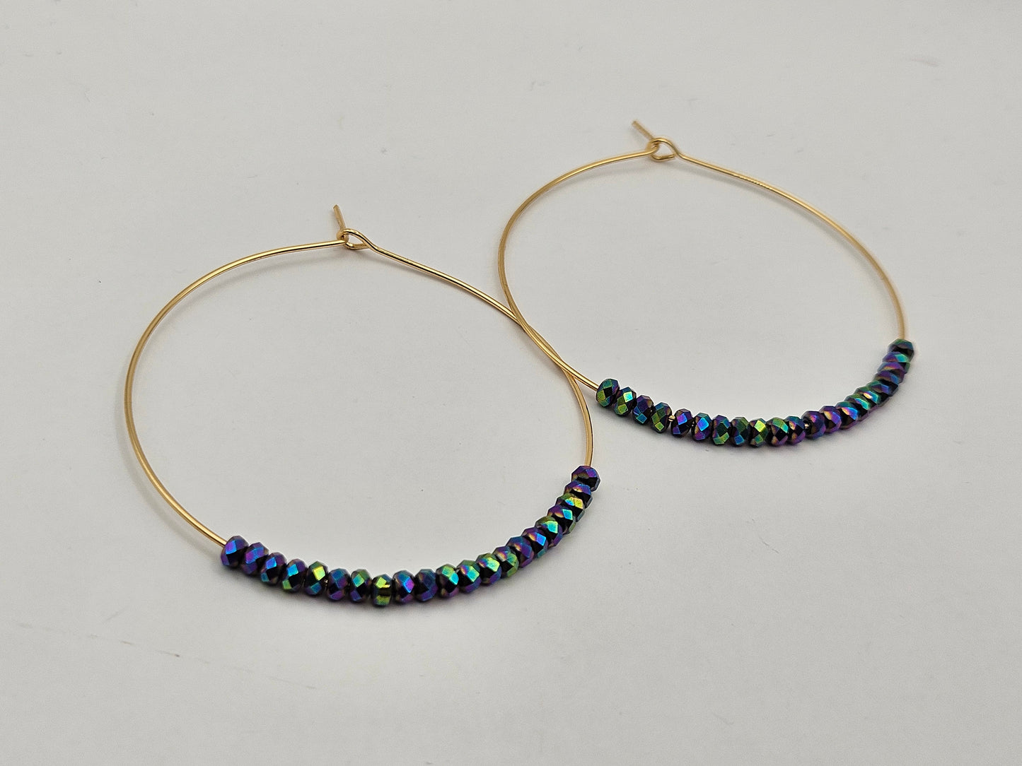 14k Yellow Gold-Filled Large Hoop & Peacock Hematite Bead Earrings