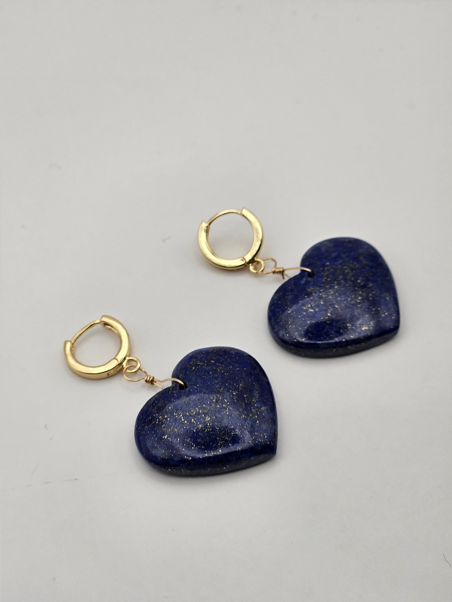 Lapis Lazuli Heart 14k Gold Filled Huggie Drop Earrings