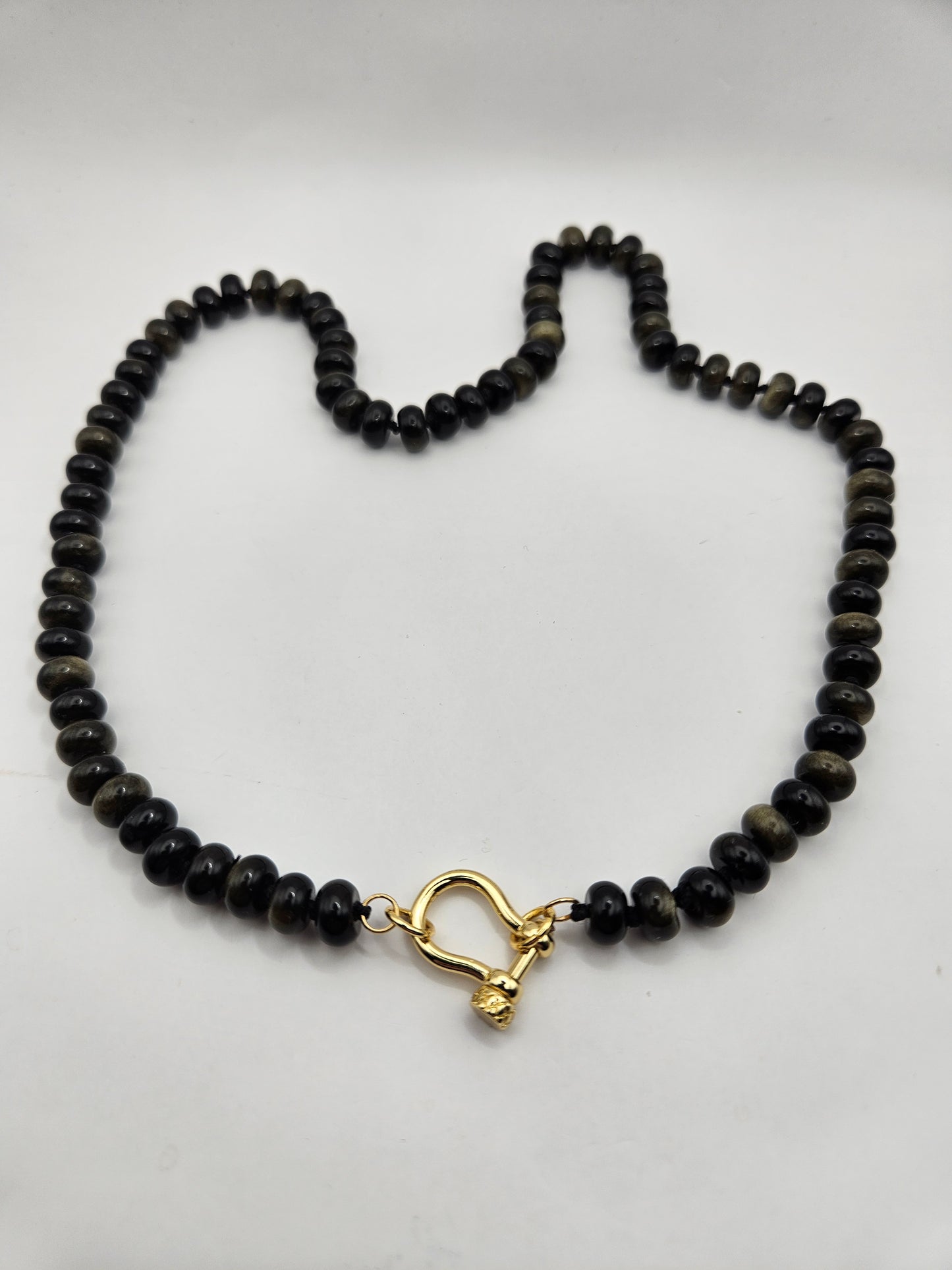 14kgf Obsidian Carabiner Clasp Necklace