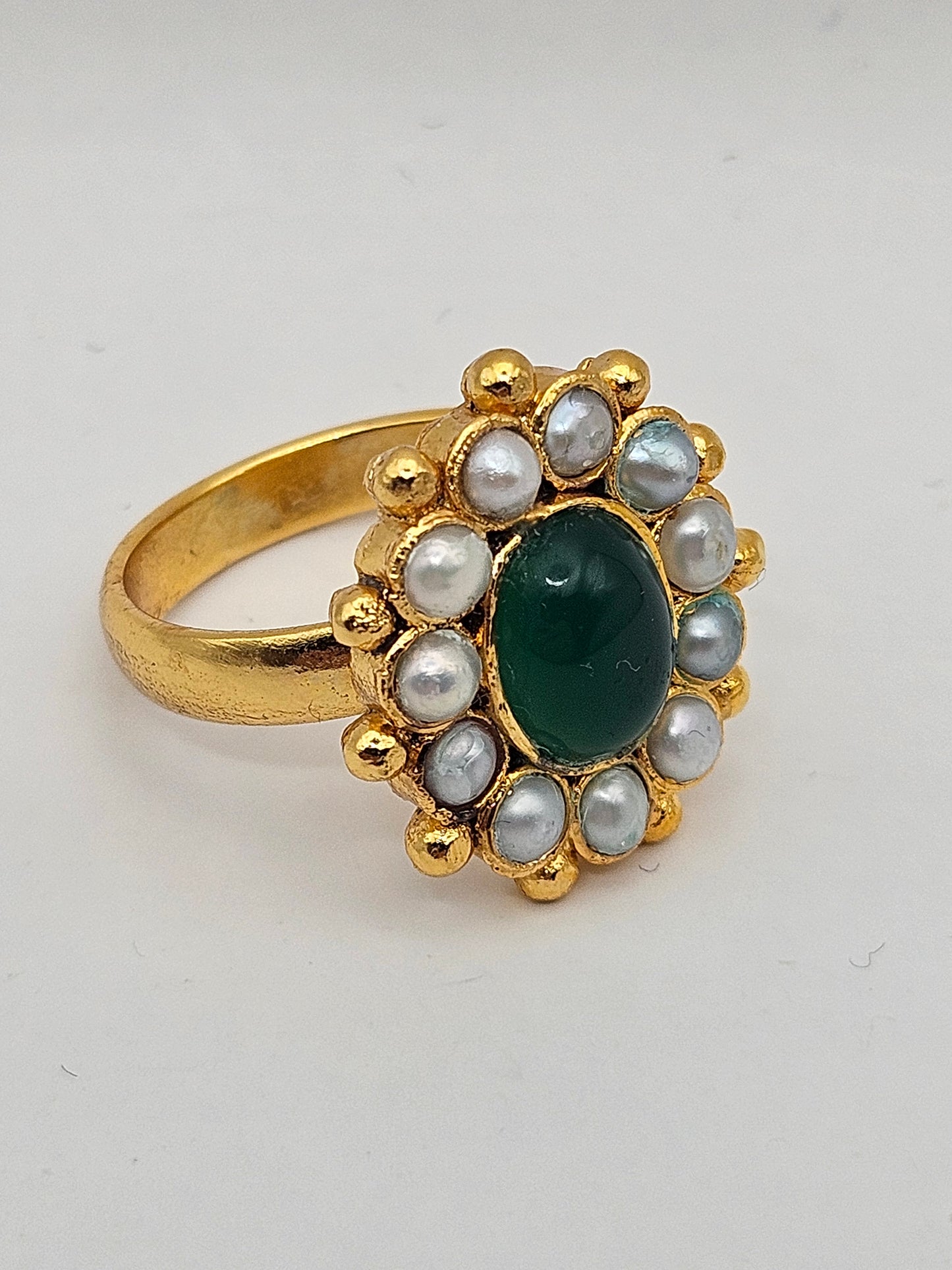 Green Quartz Freshwater Pearl Halo 14k Gold Filled Ring