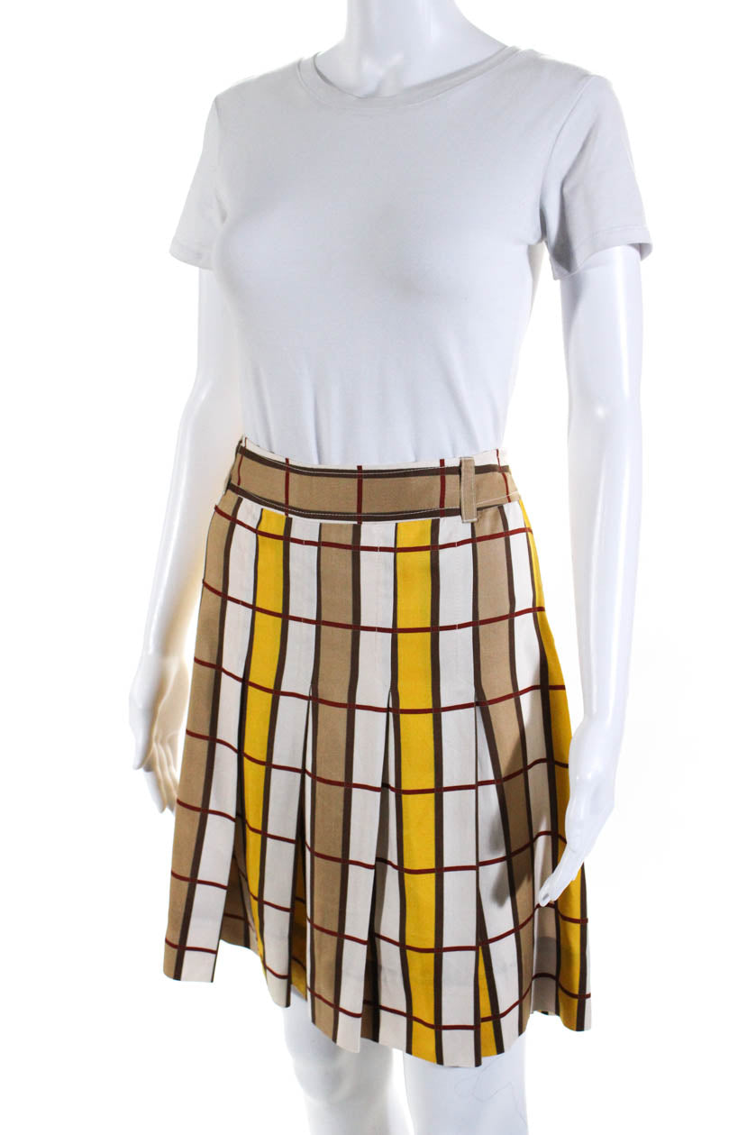 Vintage Marc By Marc Jacobs Womens Plaid Pleated Flare Skirt Red Yellow Brown Size 4