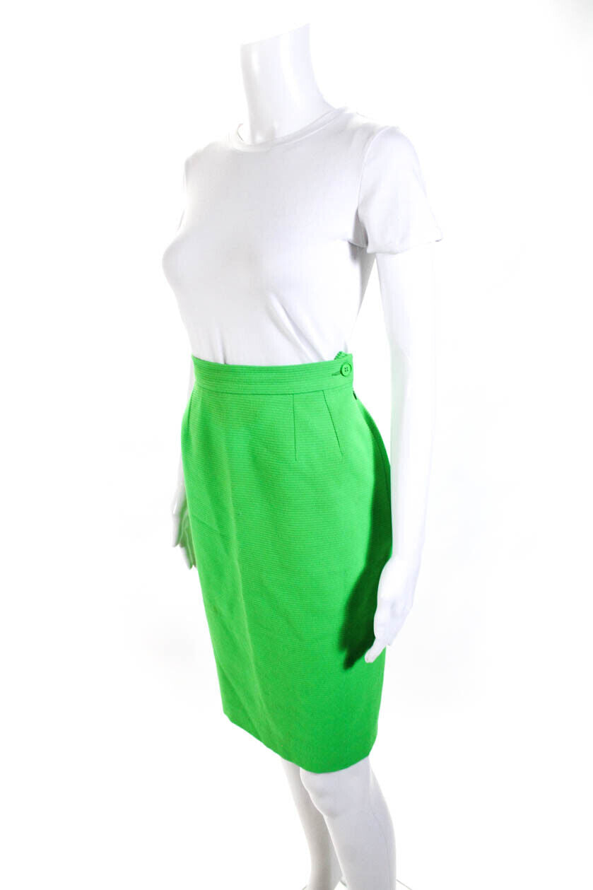 Vintage Yves Saint Laurent Green Wool Textured Knee Length Pencil Skirt Size 8
