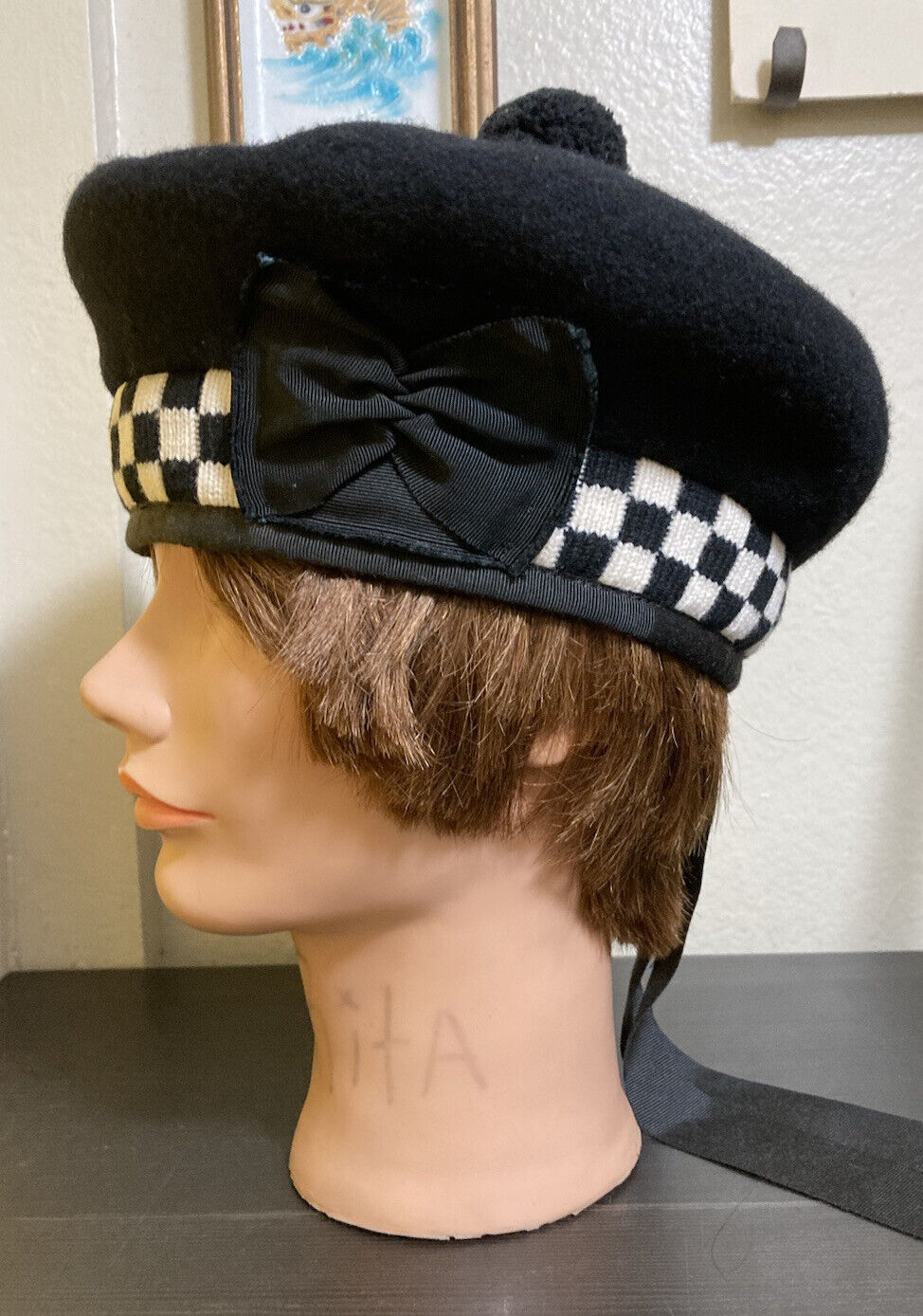 Vintage Wool Black Balmoral Piper Military Bonnet Made In Scotland (EUC)