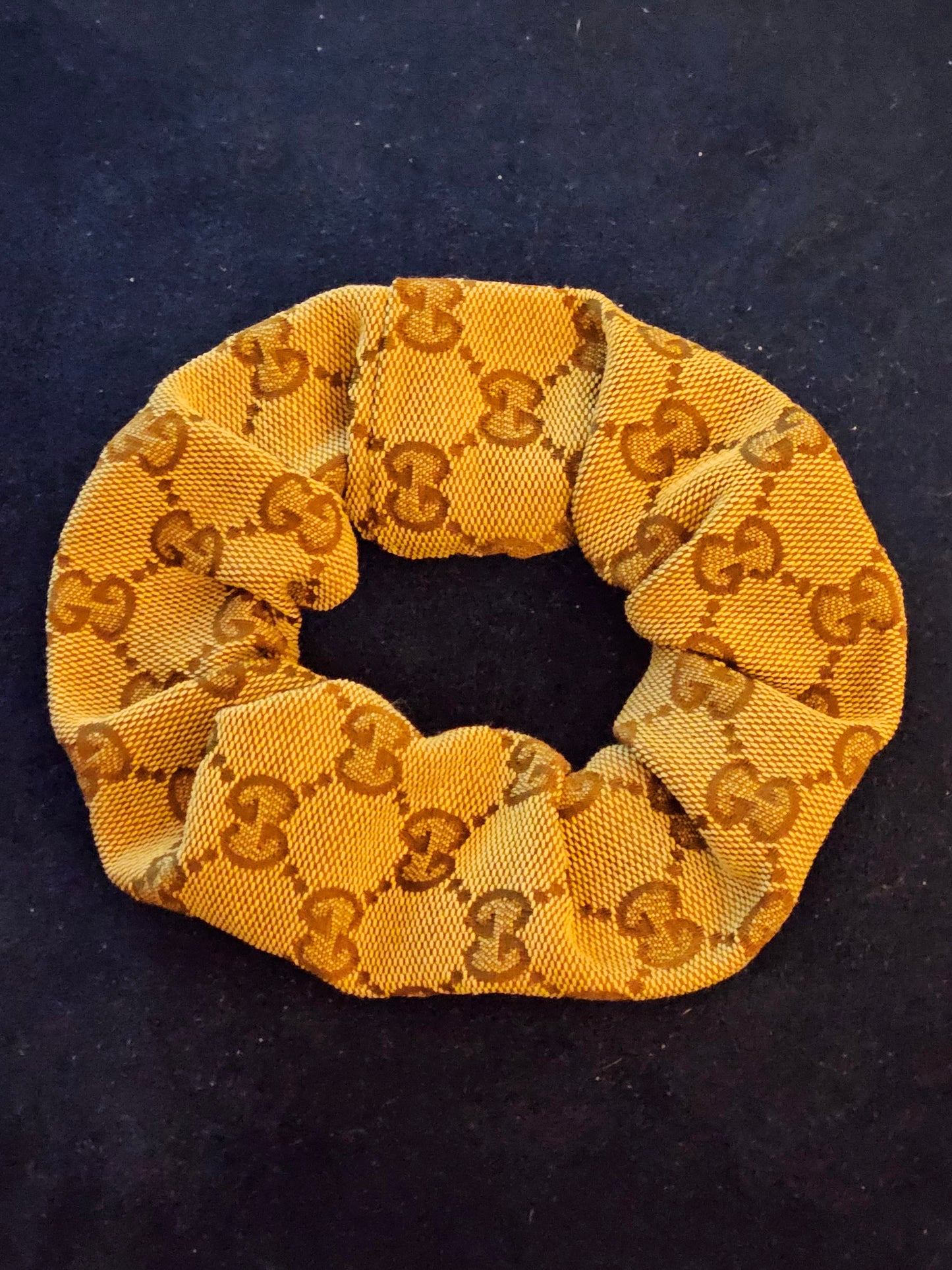 GG Monogram Fabric Scrunchie (Khaki/Brown)