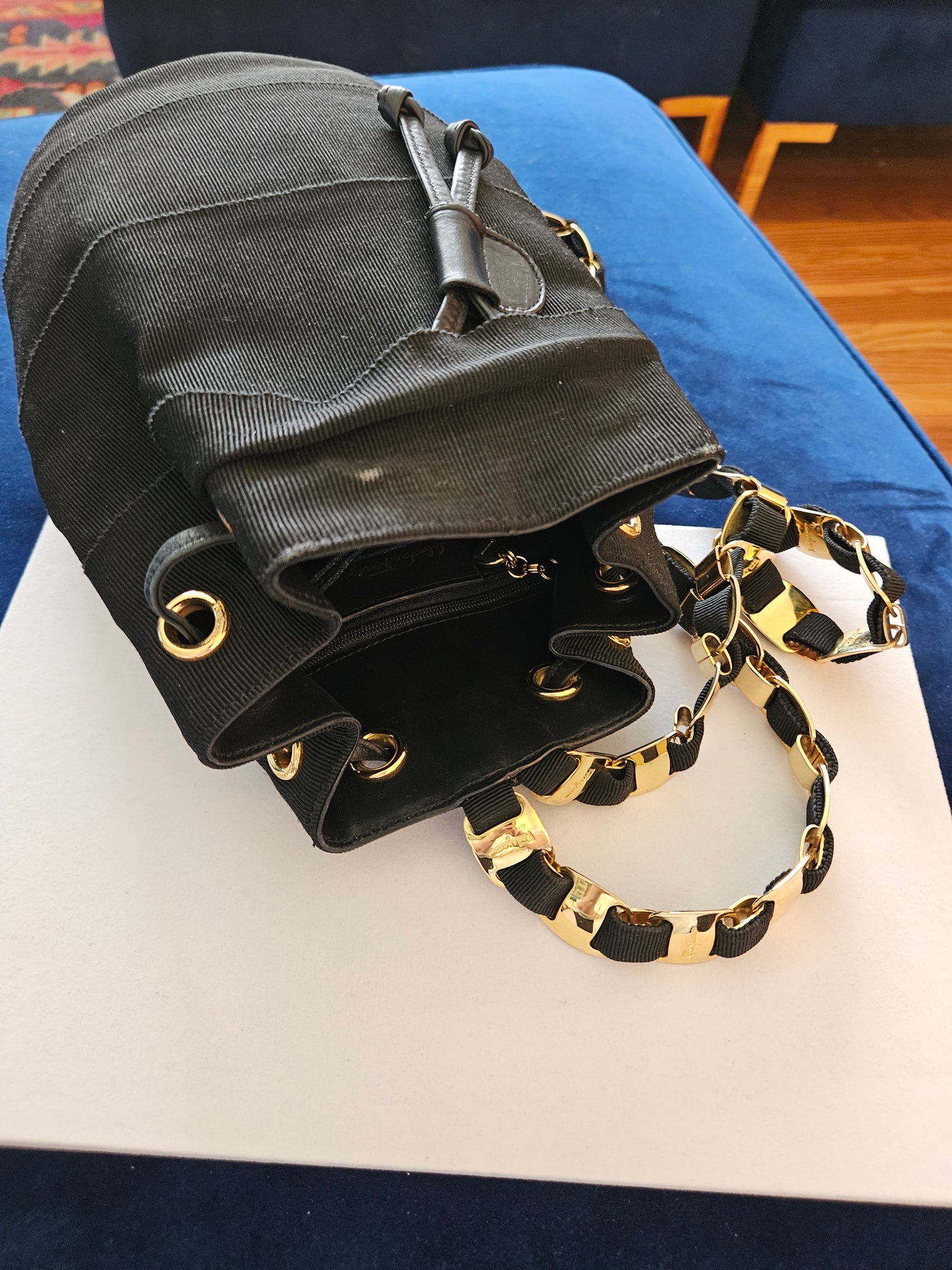 Salvatore Ferragamo Black Vara Chain Backpack Bag