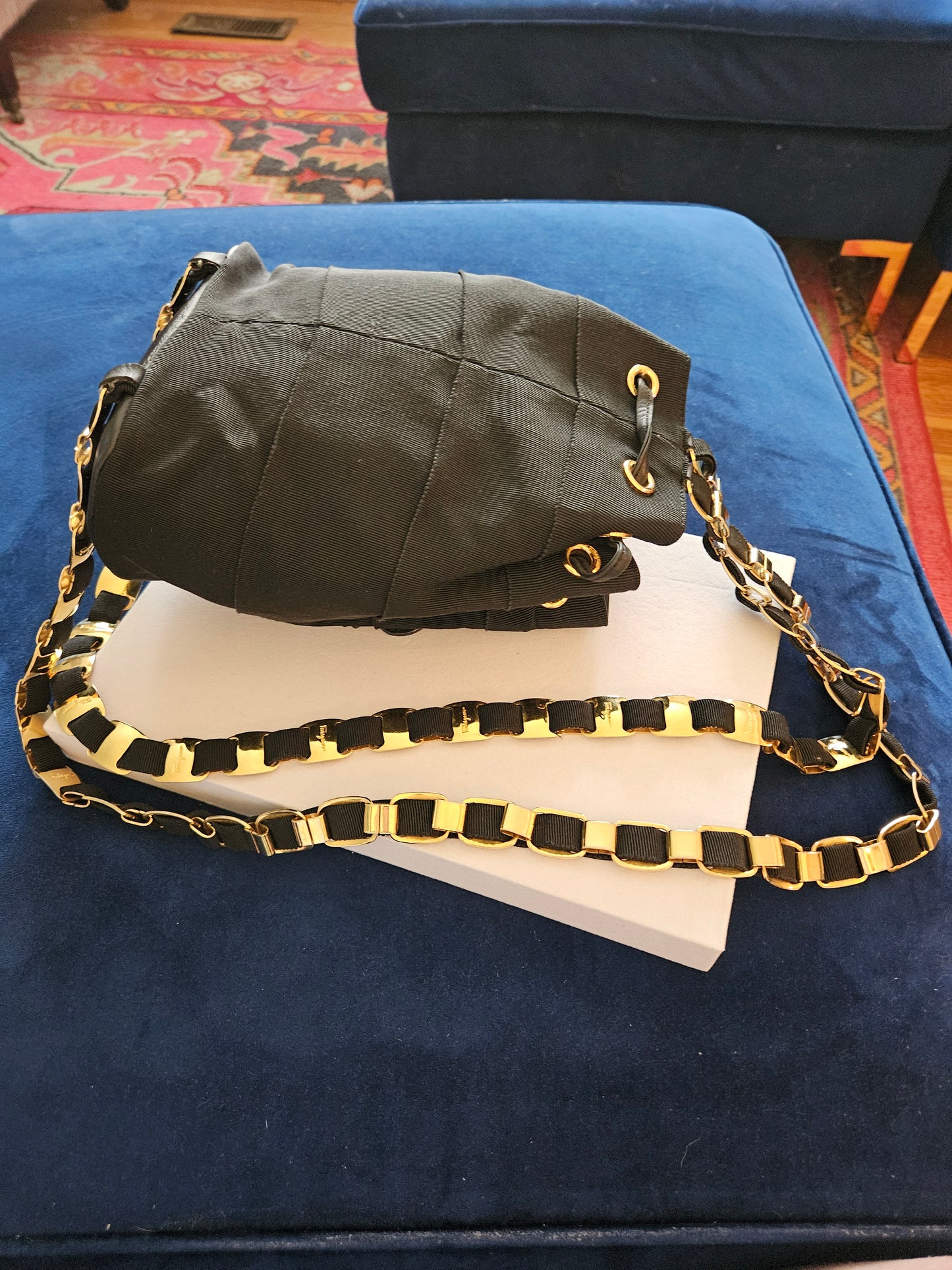 Salvatore Ferragamo Black Vara Chain Backpack Bag