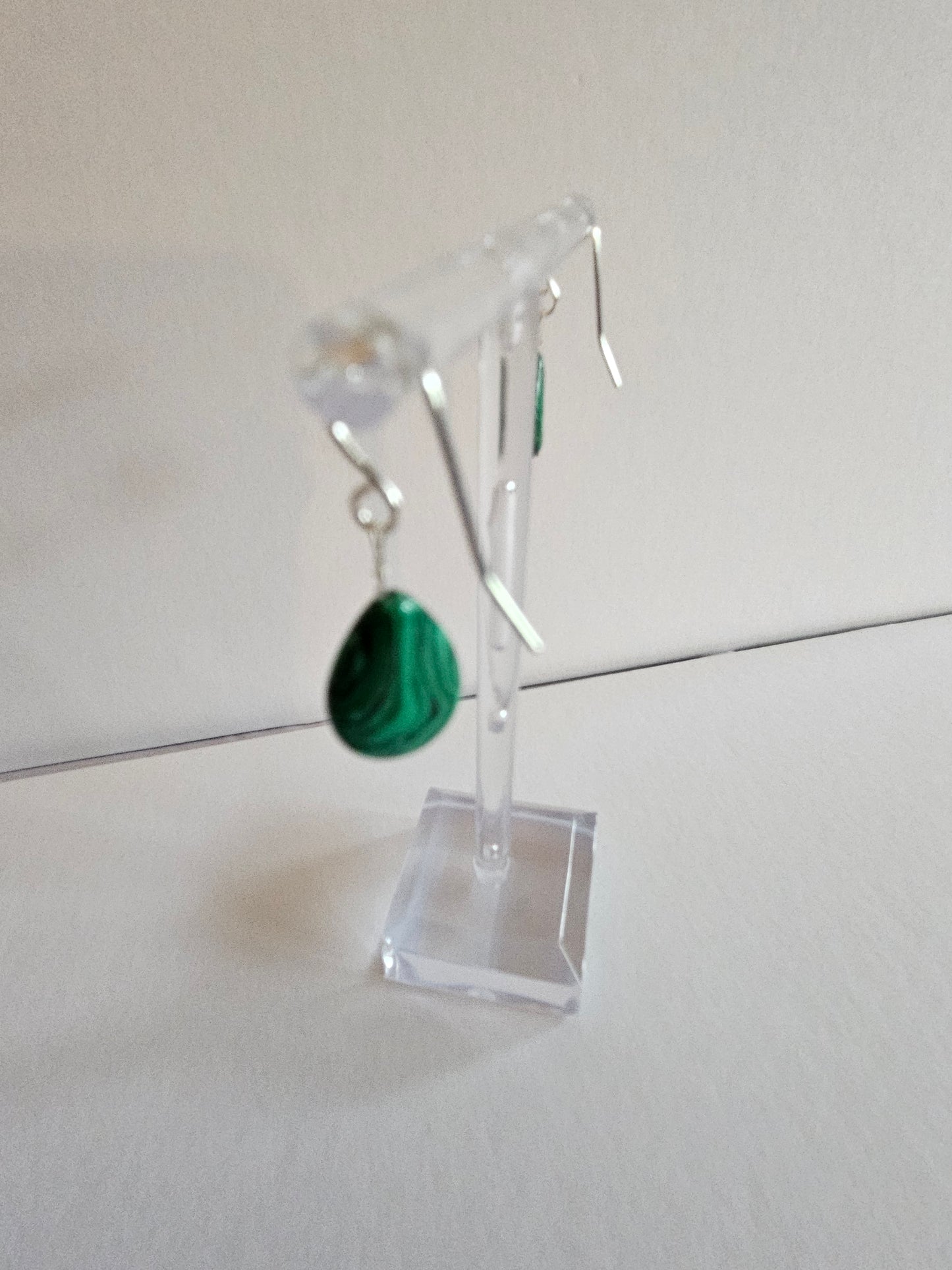 Malachite Smooth Pear Drop Earrings (Sterling or 14kGF)