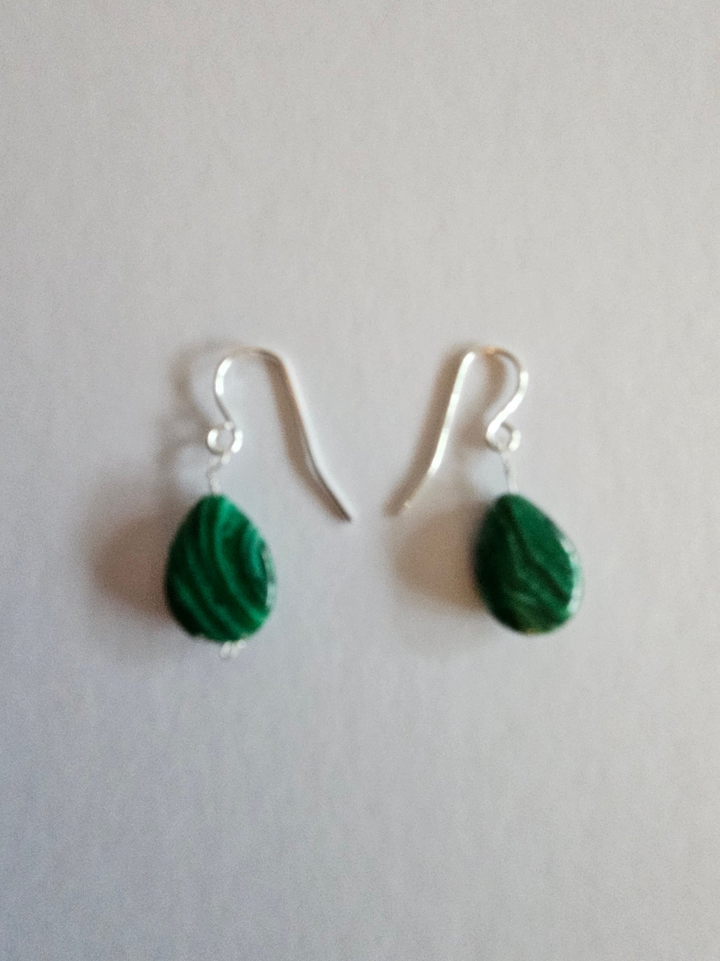 Malachite Smooth Pear Drop Earrings (Sterling or 14kGF)