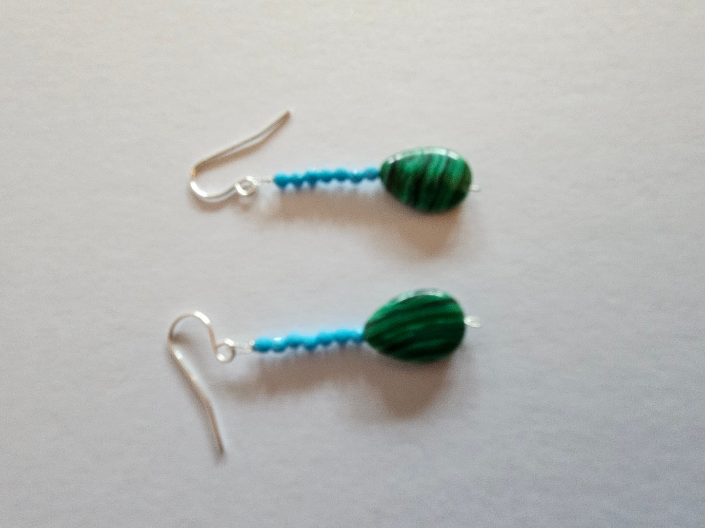 Faceted Turquoise & Malachite Smooth Pear Drop Earrings (Sterling or 14kGF)