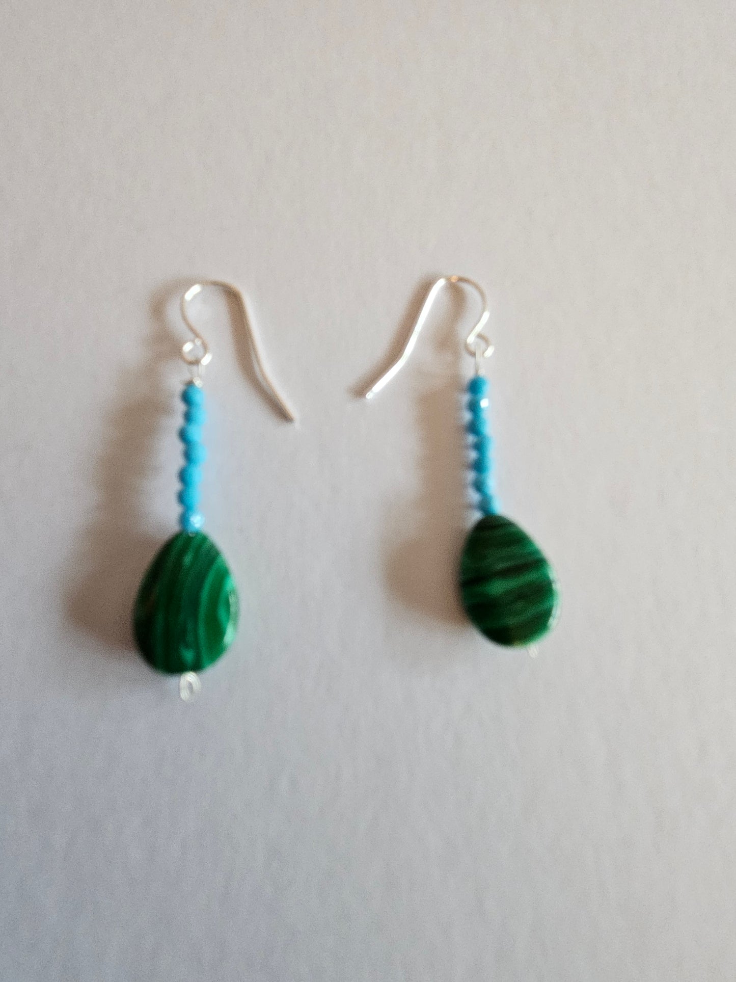 Faceted Turquoise & Malachite Smooth Pear Drop Earrings (Sterling or 14kGF)