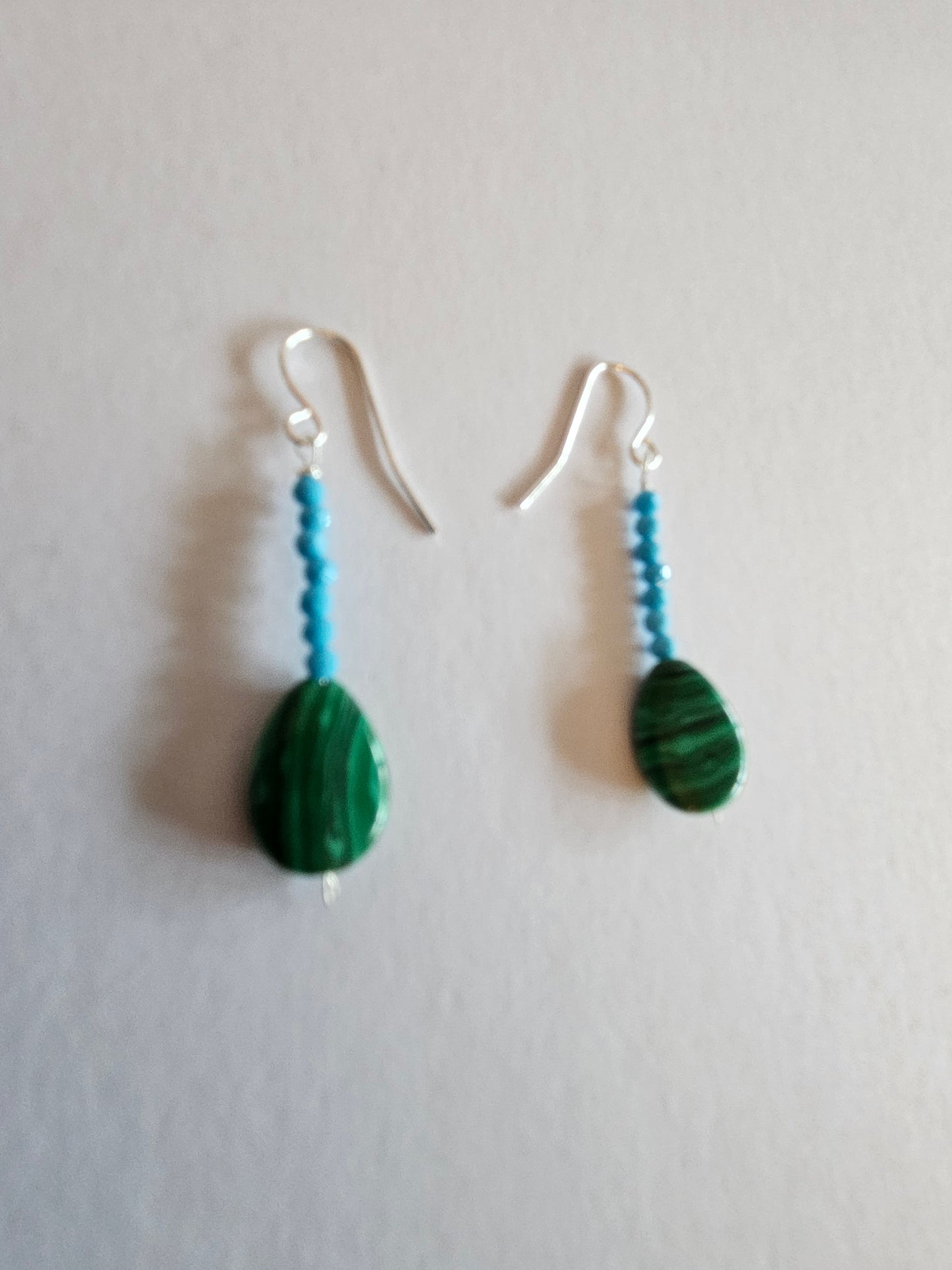 Faceted Turquoise & Malachite Smooth Pear Drop Earrings (Sterling or 14kGF)