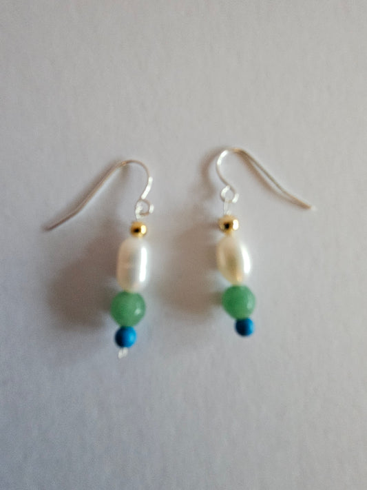 Pearl, Jade, Turquoise Bead Drop Earrings (Sterling or 14kGF)