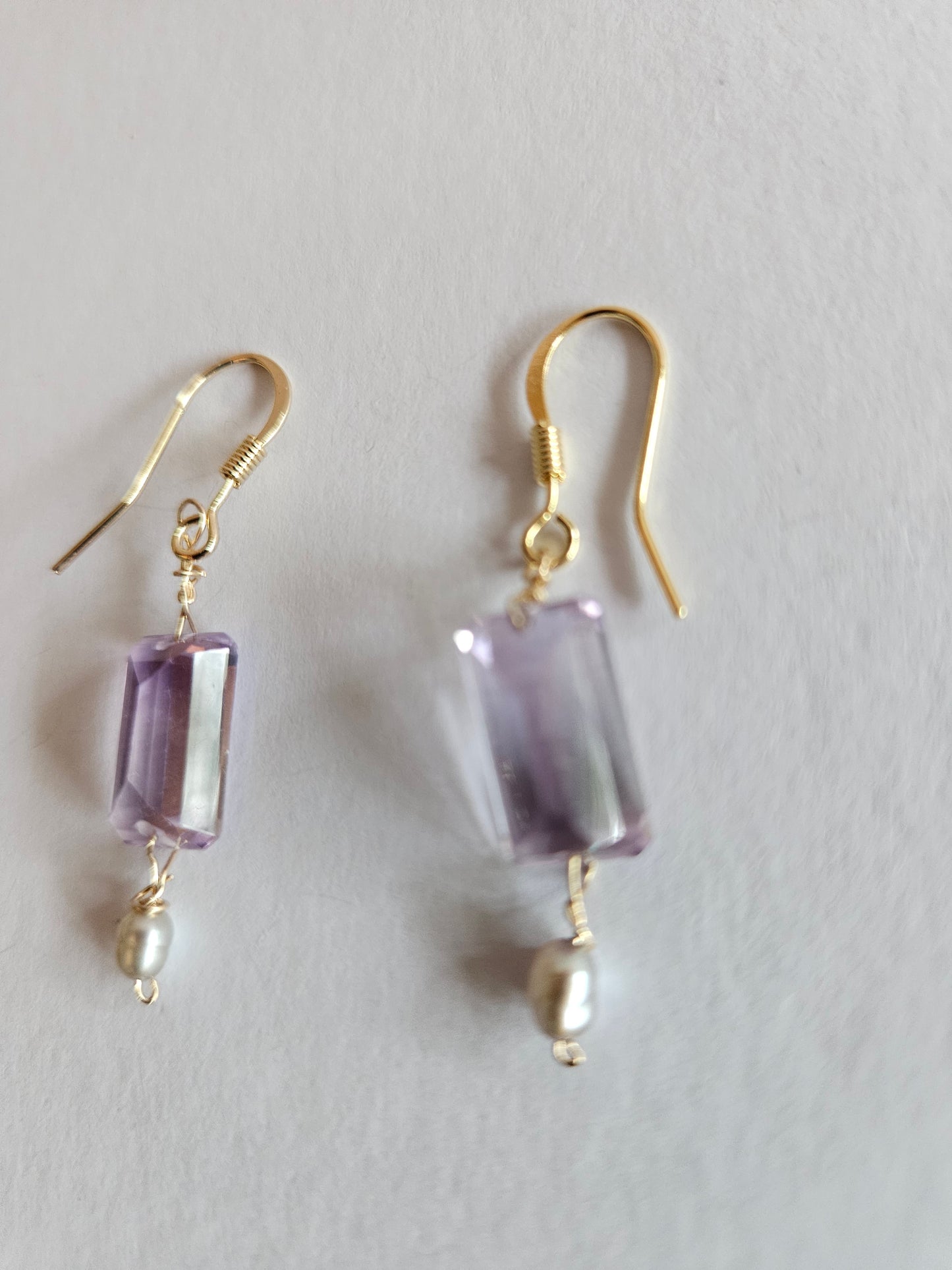 Amethyst & Freshwater Rice Pearl Drop Earrings (14kGF)