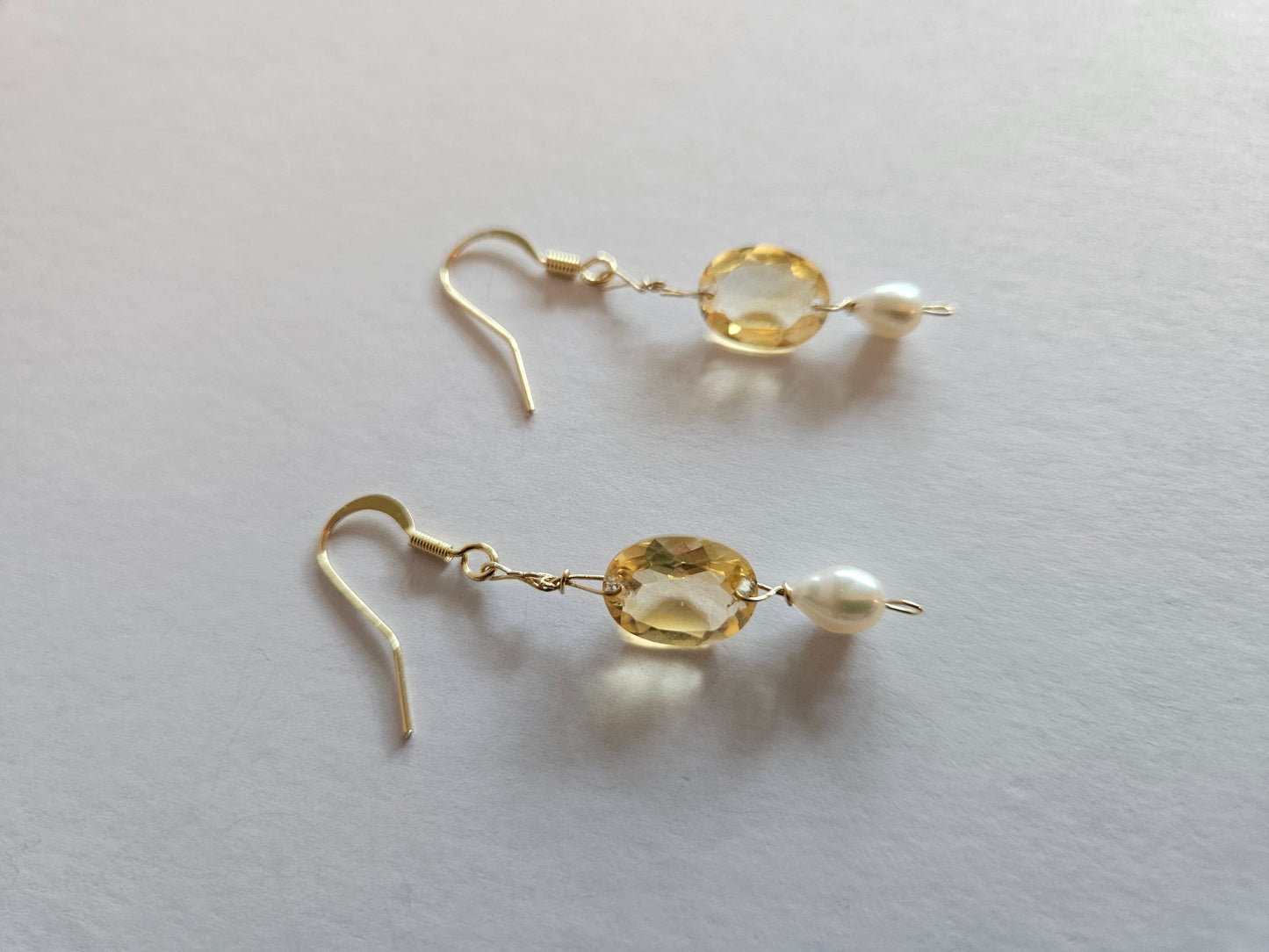 Citrine & Freshwater Rice Pearl Drop Earrings (14kGF)