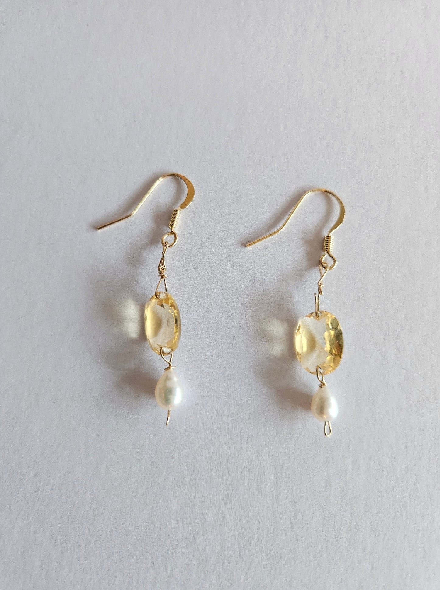 Citrine & Freshwater Rice Pearl Drop Earrings (14kGF)