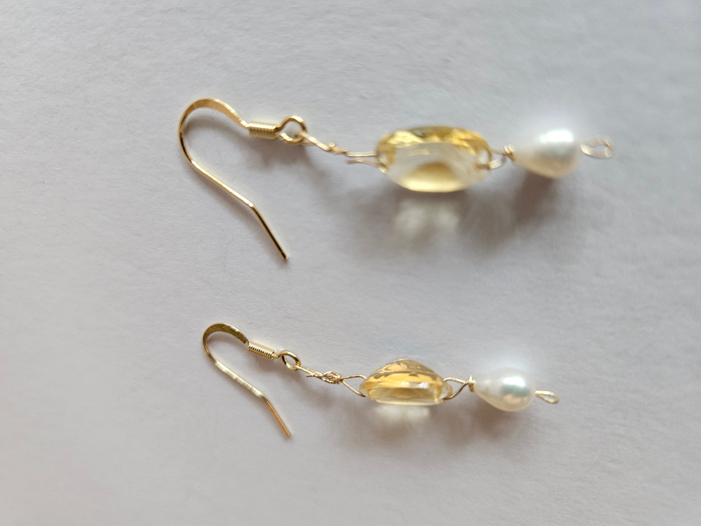 Citrine & Freshwater Rice Pearl Drop Earrings (14kGF)