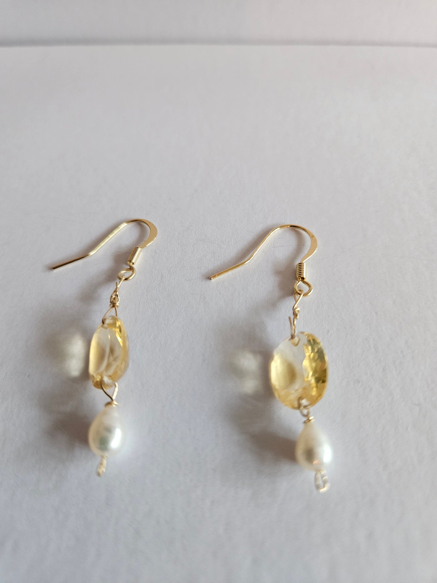 Citrine & Freshwater Rice Pearl Drop Earrings (14kGF)