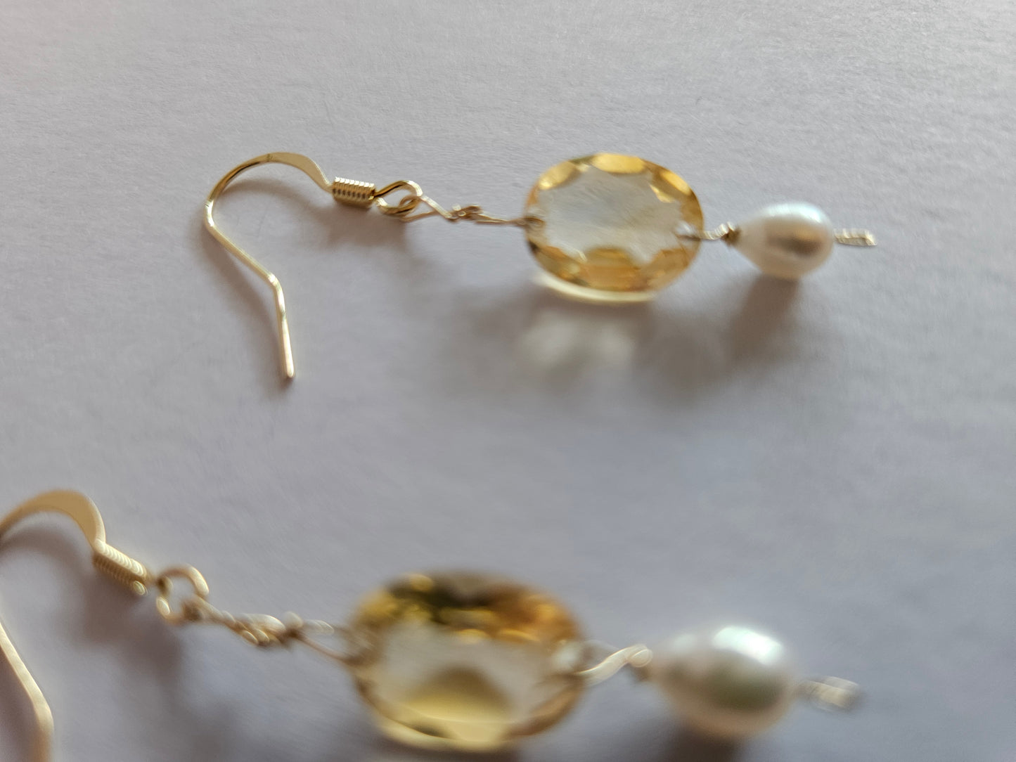 Citrine & Freshwater Rice Pearl Drop Earrings (14kGF)