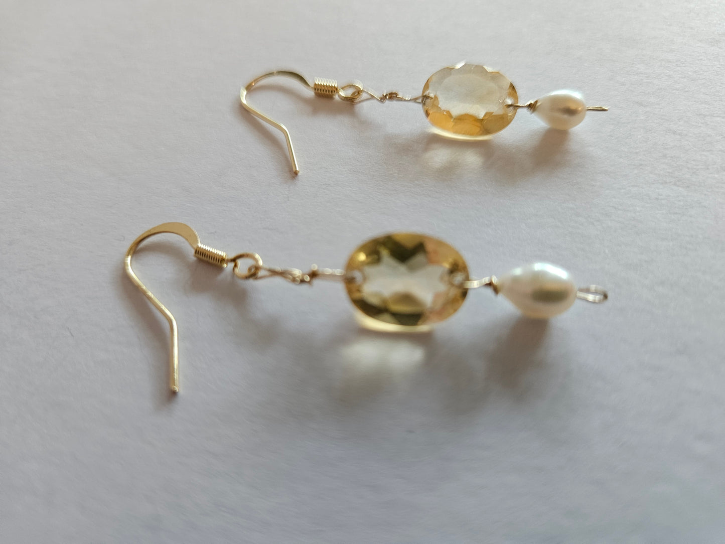 Citrine & Freshwater Rice Pearl Drop Earrings (14kGF)