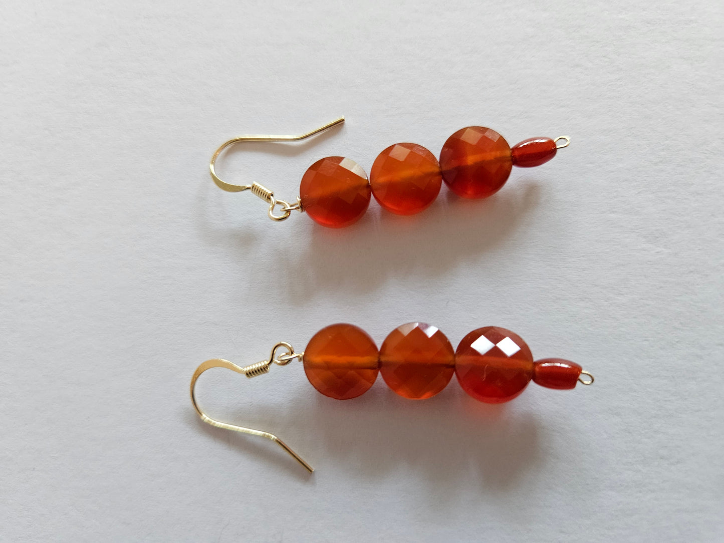 Carnelian Faceted Coin Shaped & Rice Shaped Bead Drop Earrings (14kGF)