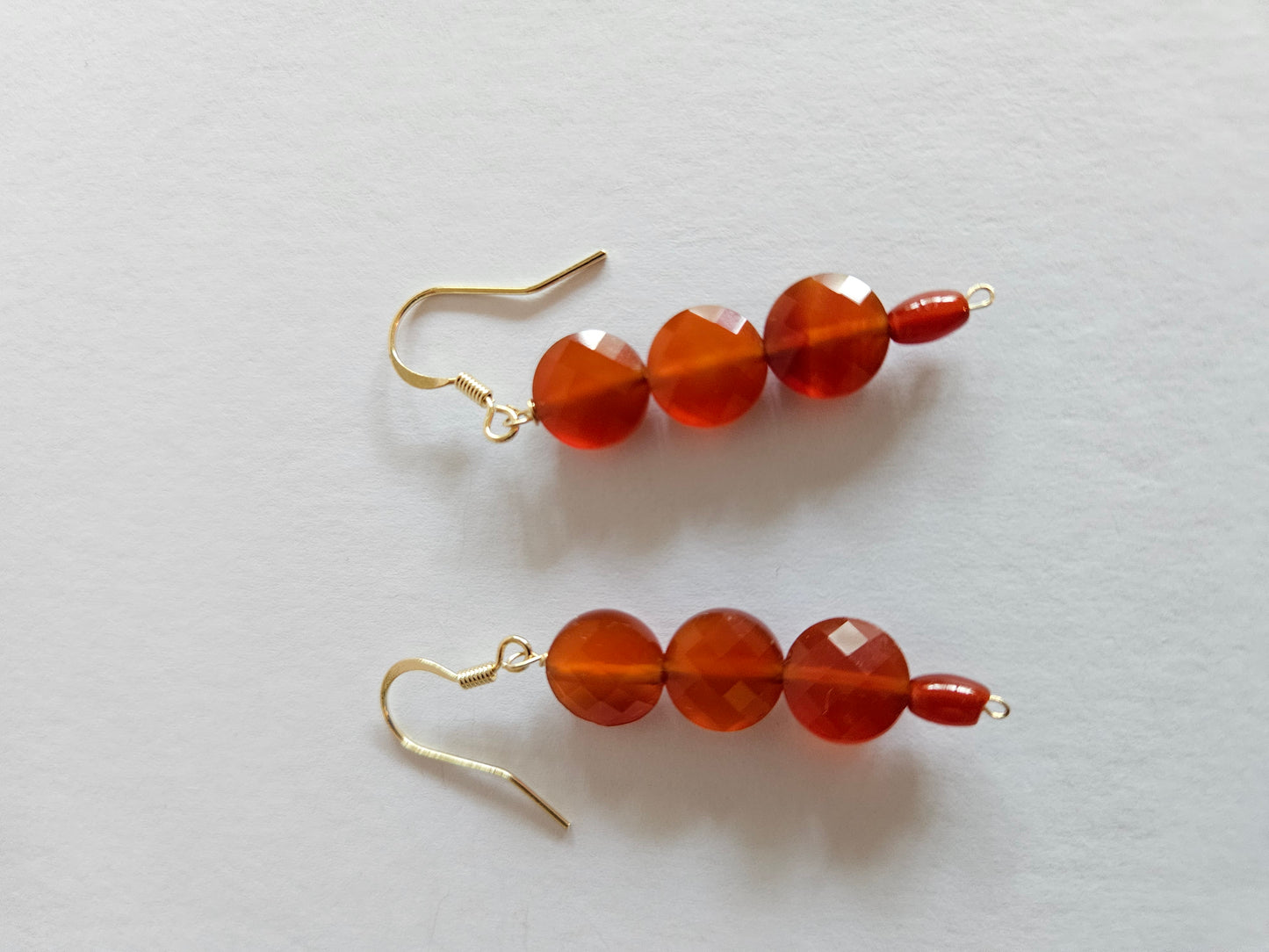 Carnelian Faceted Coin Shaped & Rice Shaped Bead Drop Earrings (14kGF)