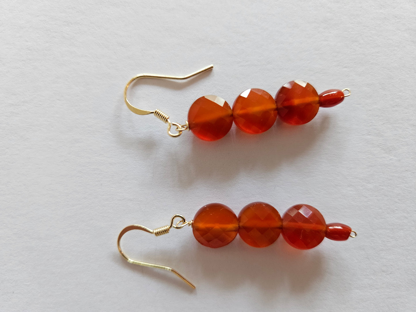 Carnelian Faceted Coin Shaped & Rice Shaped Bead Drop Earrings (14kGF)