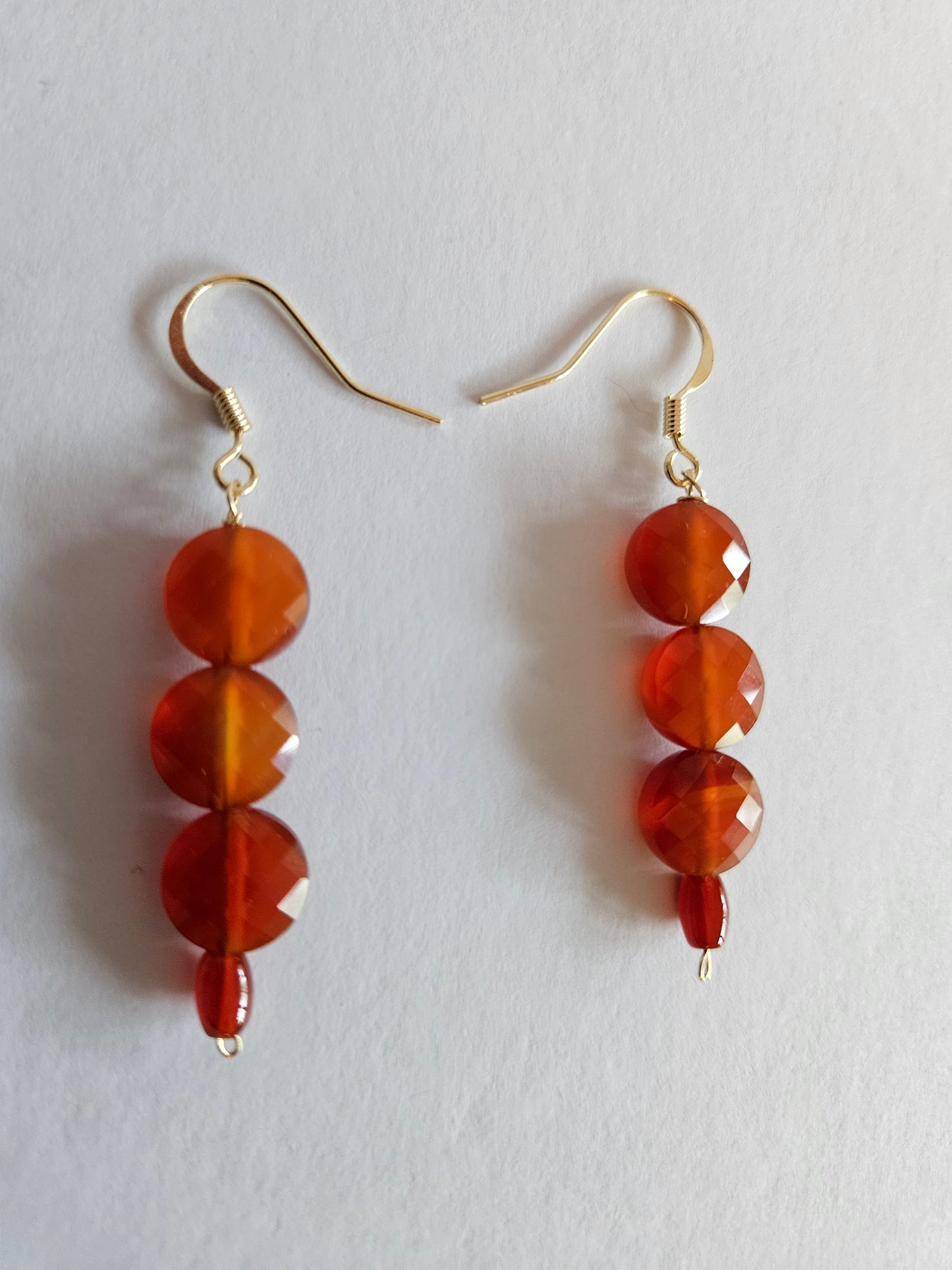 Carnelian Faceted Coin Shaped & Rice Shaped Bead Drop Earrings (14kGF)