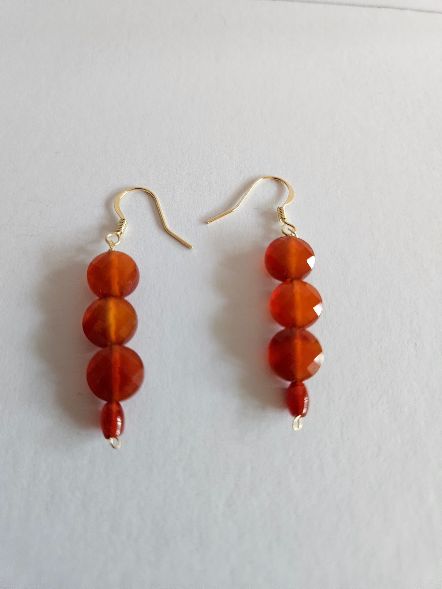 Carnelian Faceted Coin Shaped & Rice Shaped Bead Drop Earrings (14kGF)