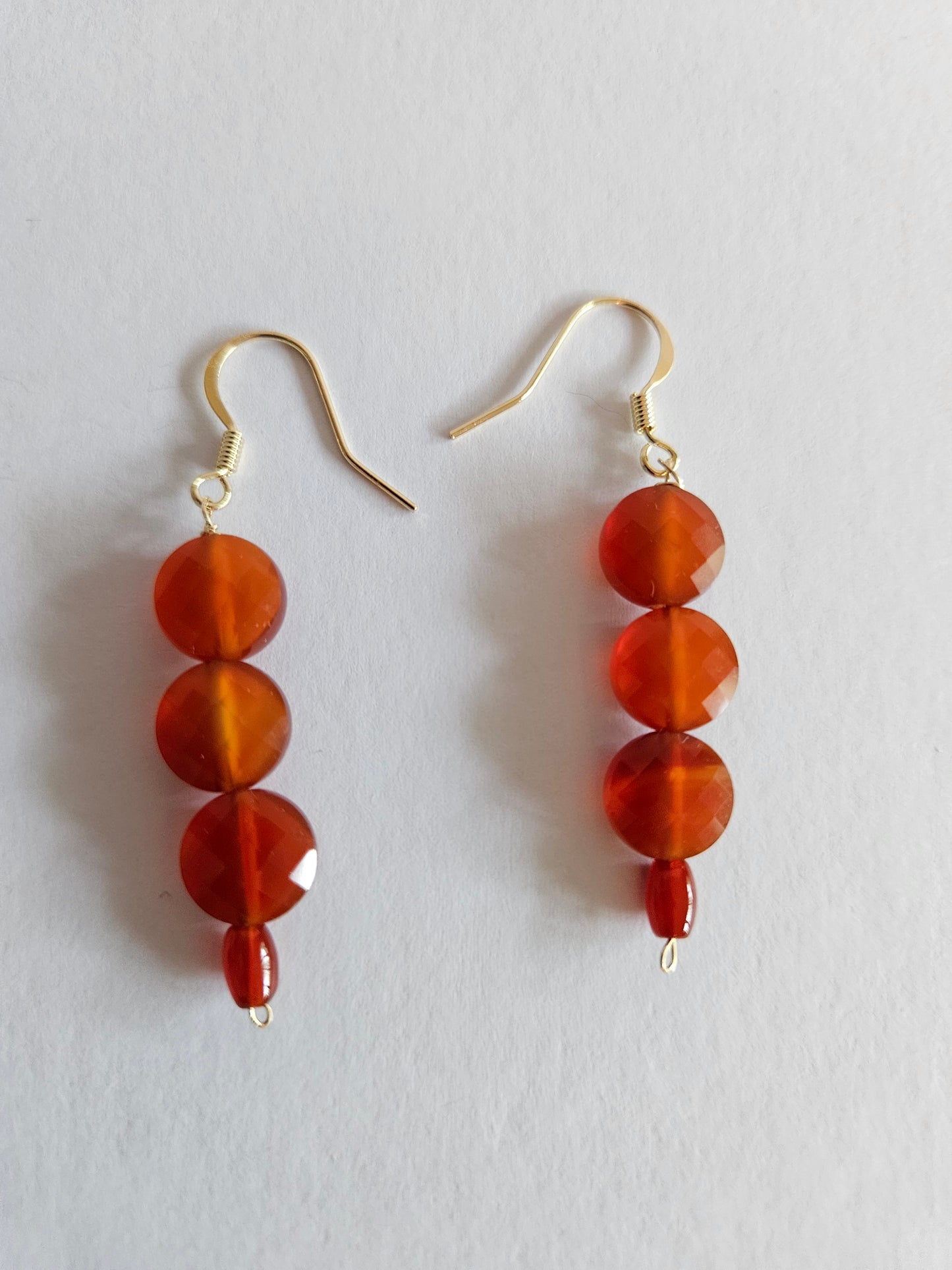 Carnelian Faceted Coin Shaped & Rice Shaped Bead Drop Earrings (14kGF)