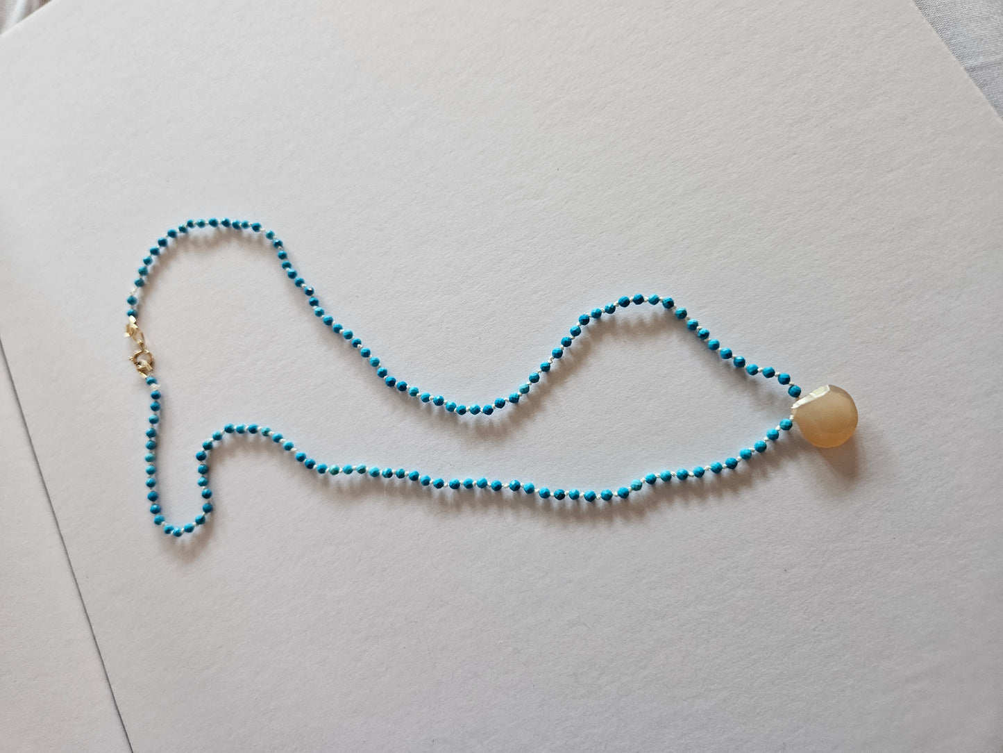 Turquoise Faceted Bead & Peach Moonstone Focal Briolette Necklace