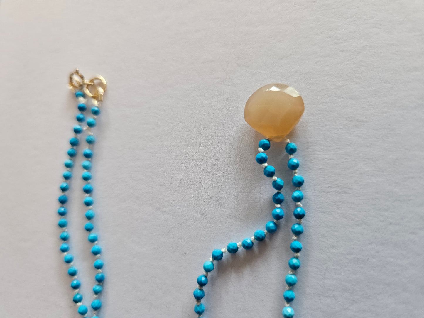 Turquoise Faceted Bead & Peach Moonstone Focal Briolette Necklace