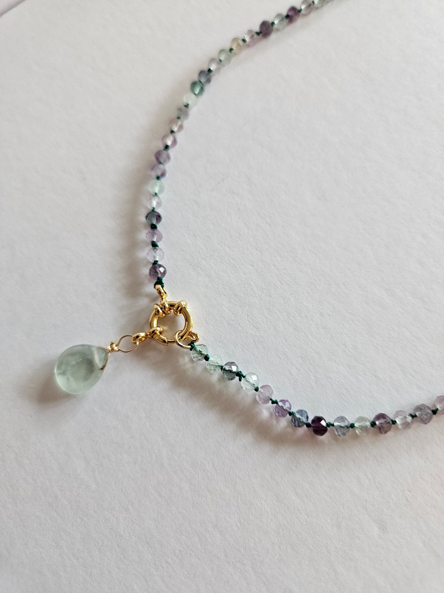 Genuine Fluorite 3mm Faceted Bead & Removable 16mm Faceted Tear Drop Pendant 14k GF Necklace