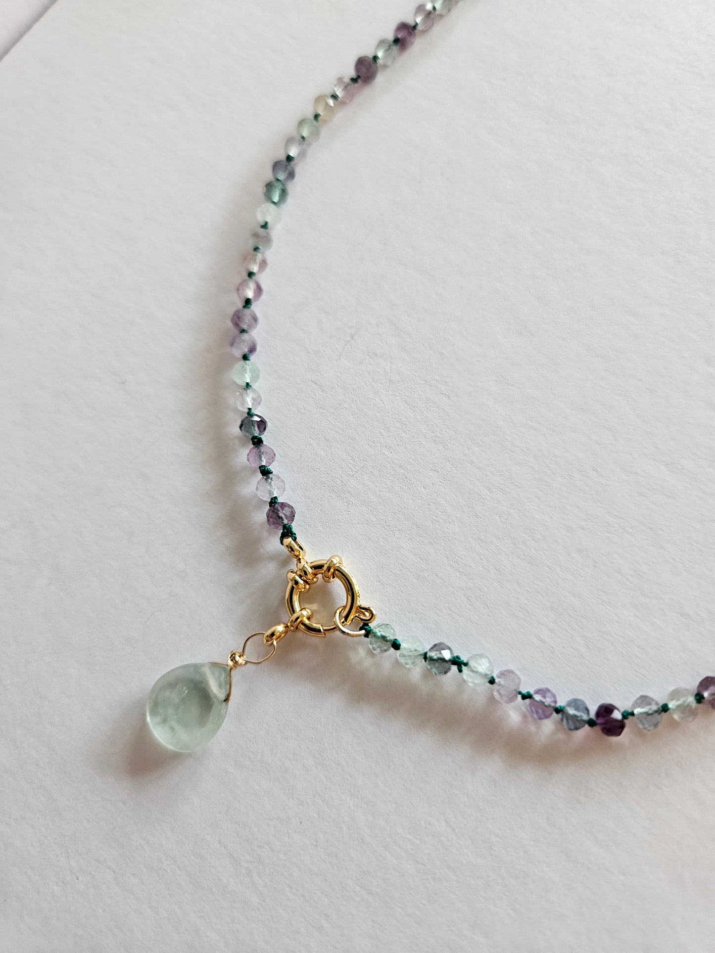 Genuine Fluorite 3mm Faceted Bead & Removable 16mm Faceted Tear Drop Pendant 14k GF Necklace